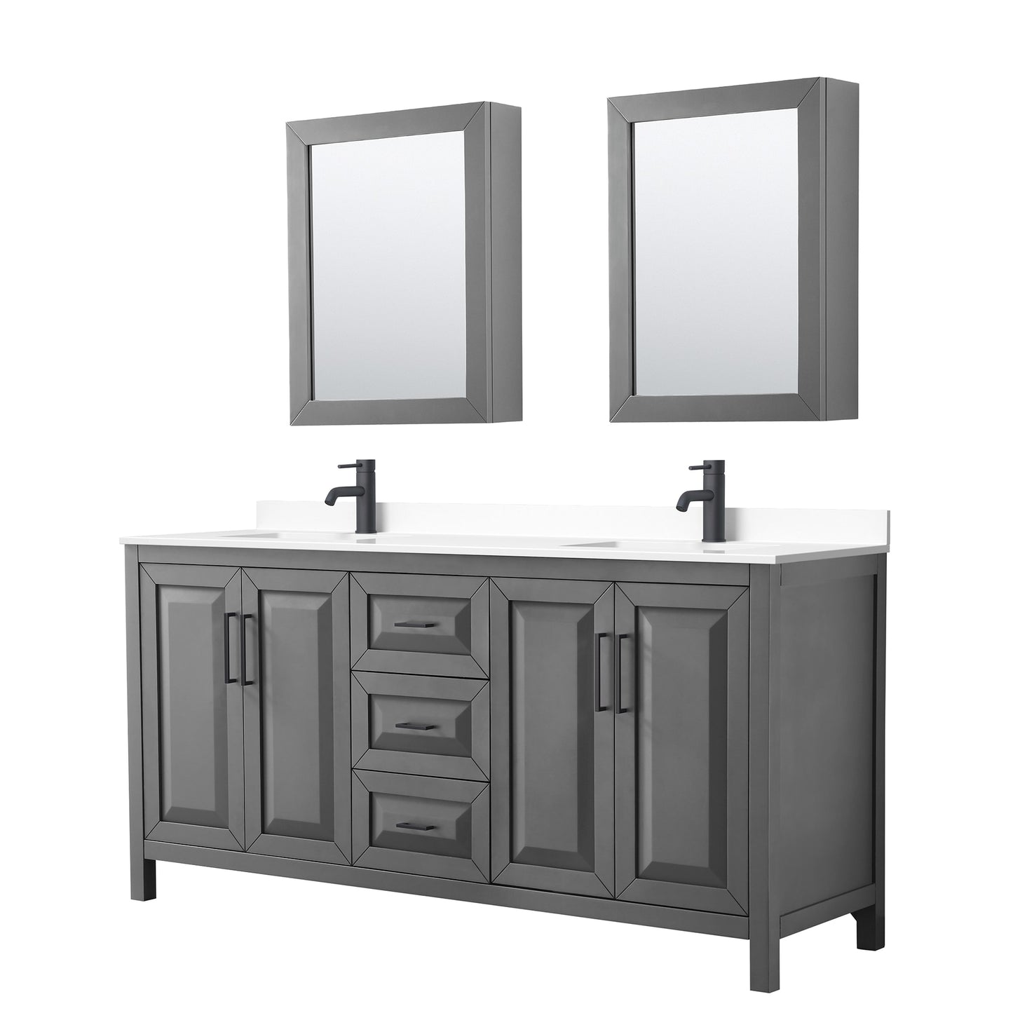 Daria Bathroom Vanity with Countertop 72 inch Double Sink Single hole Faucet Setup