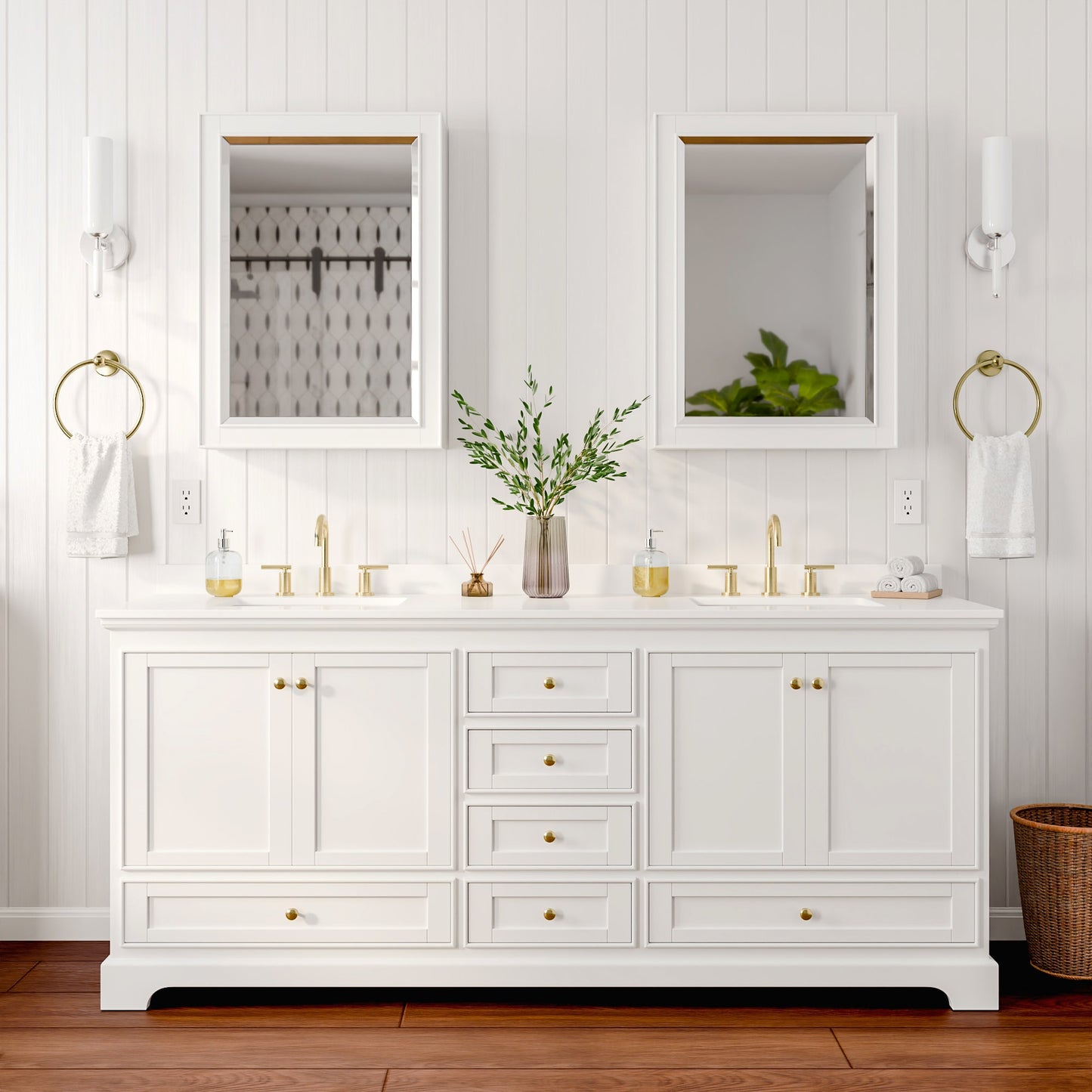 Deborah Bathroom Vanity with Countertop 80 inch Double Sink 3-hole Faucet Setup