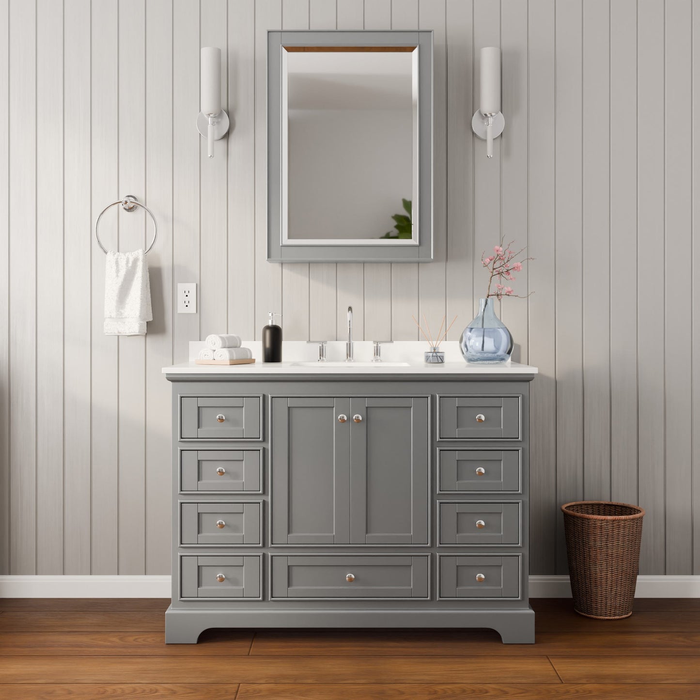 Deborah Bathroom Vanity with Countertop 48 inch Single Sink 3-hole Faucet Setup