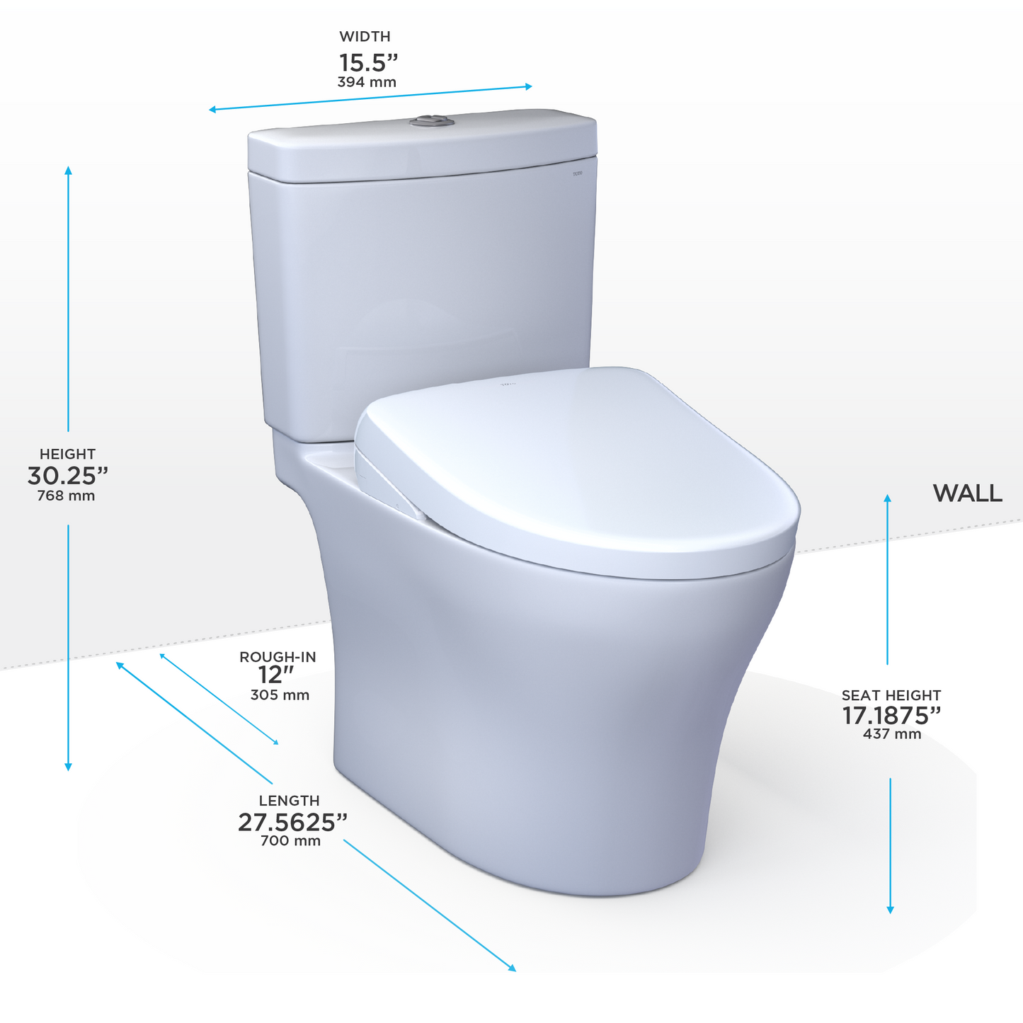 WASHLET+ Aquia IV Two-Piece Elongated Dual Flush 1.28 and 0.9 GPF Toilet with S7 Contemporary Bidet Seat