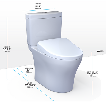 WASHLET+ Aquia IV Two-Piece Elongated Dual Flush 1.28 and 0.9 GPF Toilet with Auto Flush S7A Contemporary Bidet Seat