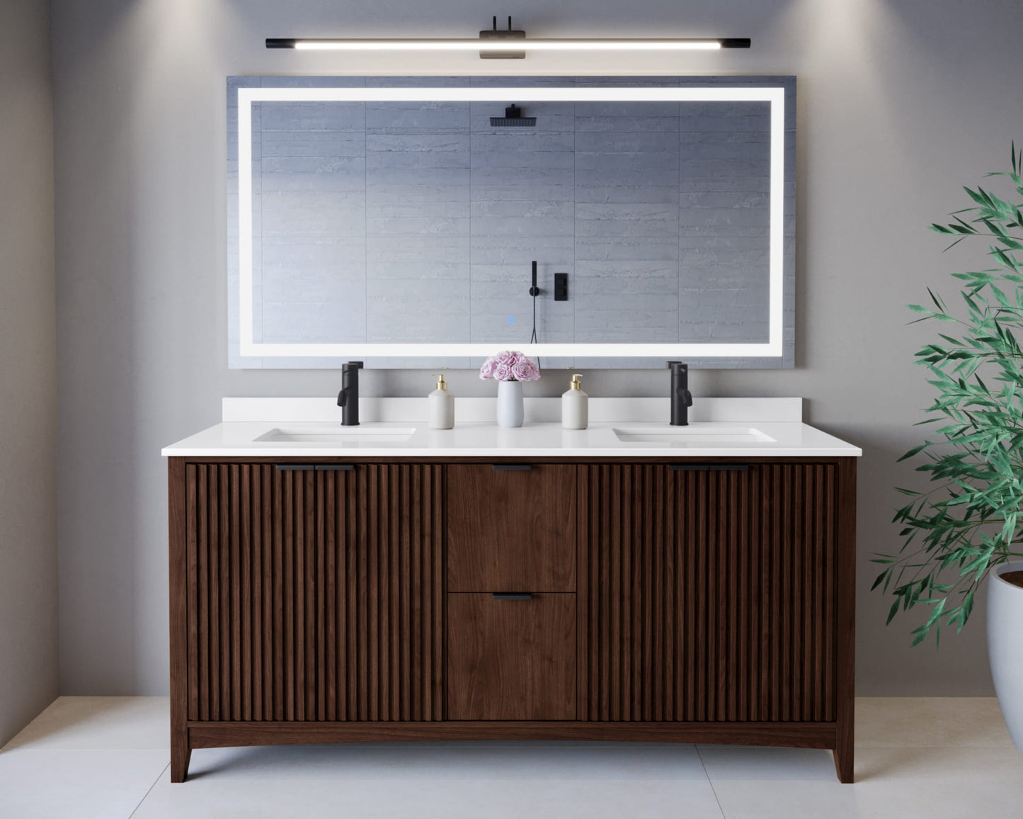 Palmilla Bathroom Vanity with Countertop 72 inch Double Sink Single hole Faucet Setup