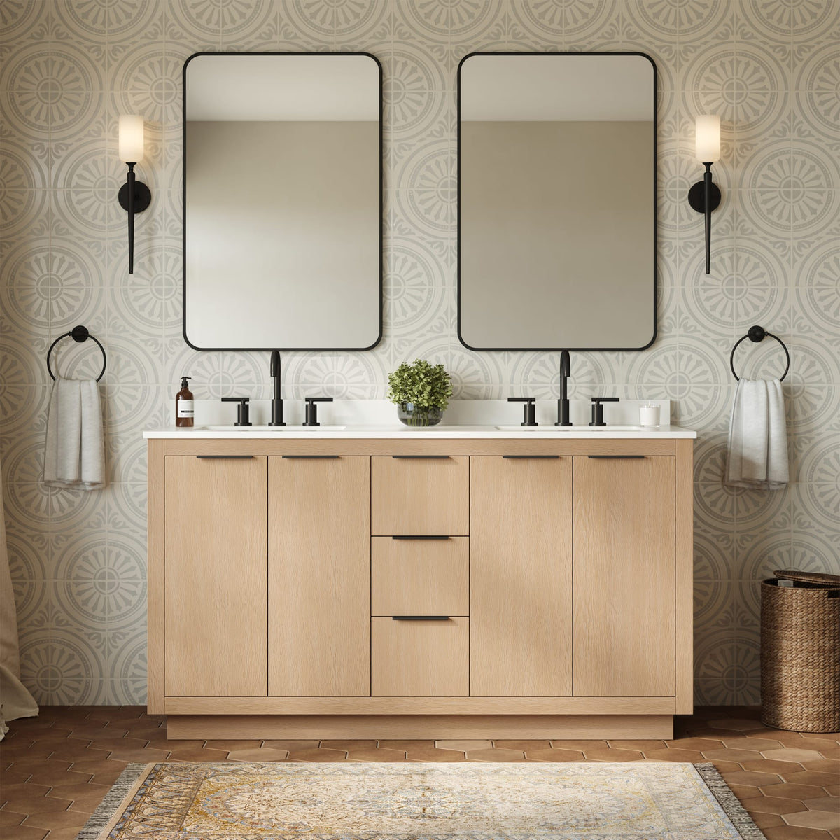Maroni Bathroom Vanity with Countertop 60 inch Double Sink 3-hole Faucet Setup