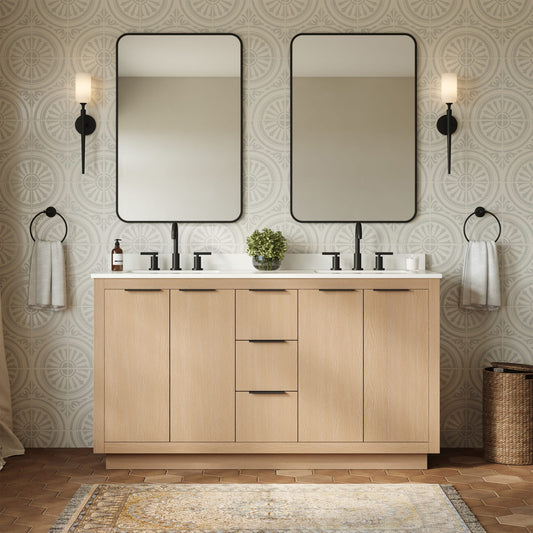 Maroni Bathroom Vanity with Countertop 60 inch Double Sink 3-hole Faucet Setup