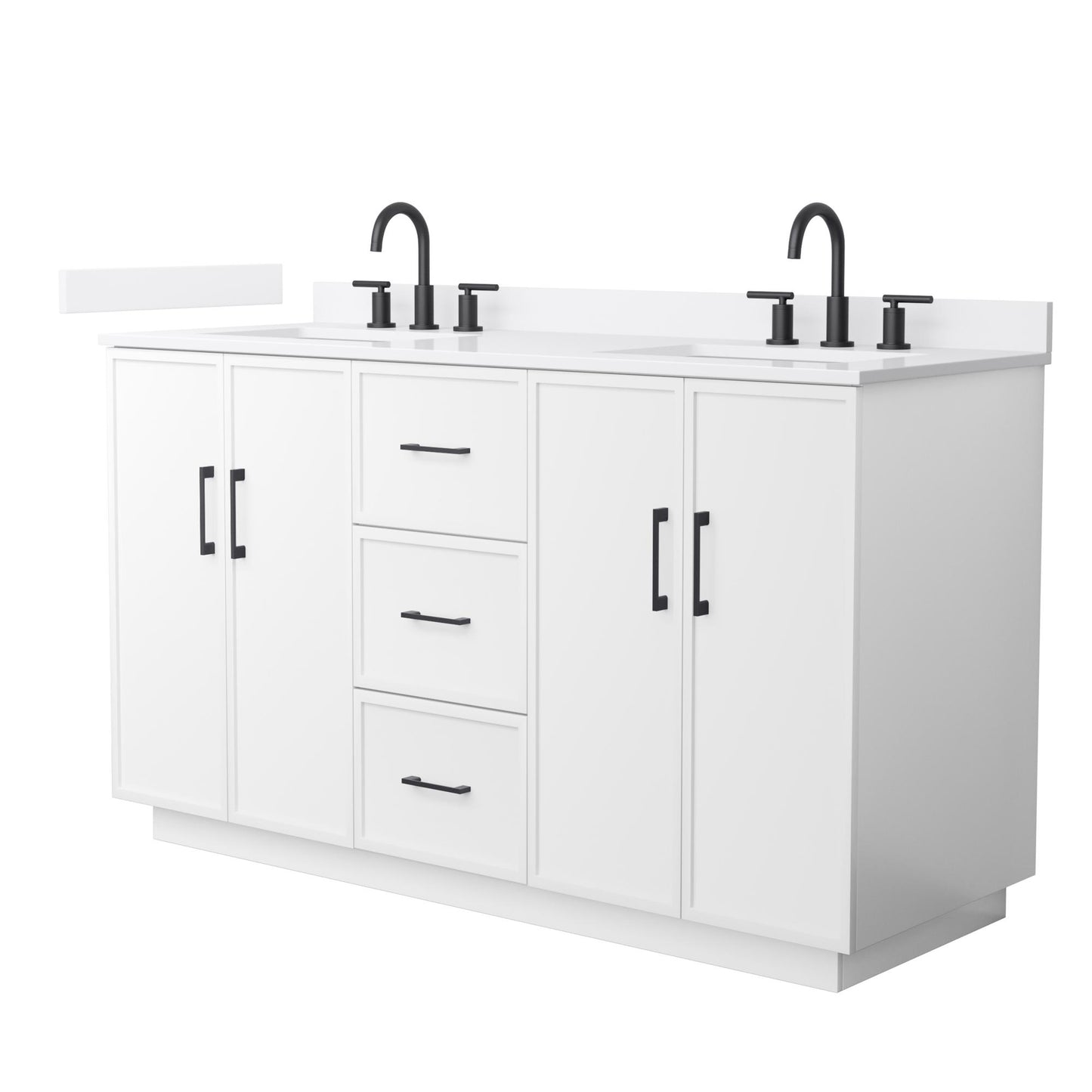 Elan TK Bathroom Vanity with Countertop 60 inch Double Sink 3-hole Faucet Setup