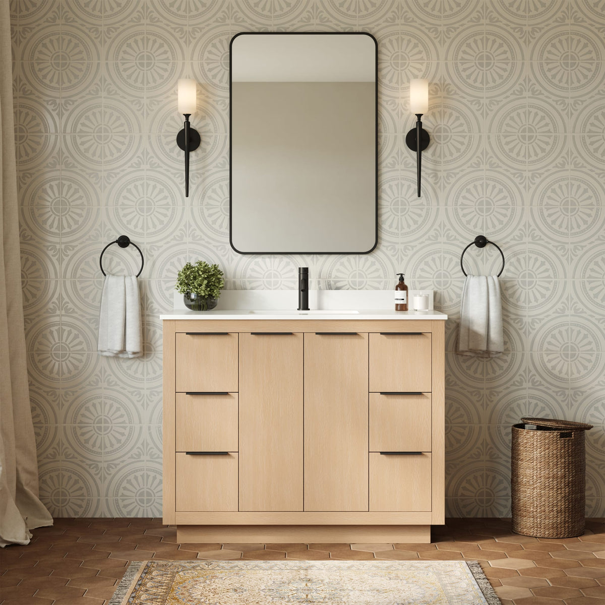 Maroni Bathroom Vanity with Countertop 42 inch Single Sink Single hole Faucet Setup