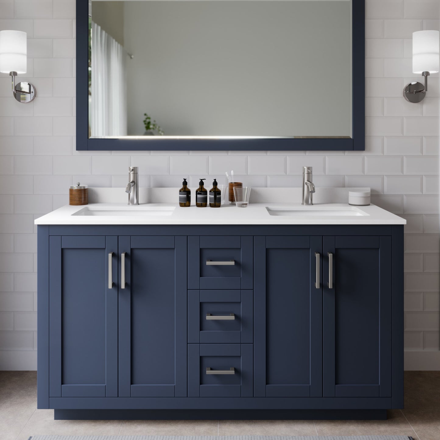 Miranda Bathroom Vanity with Countertop 60 inch Double Sink Single hole Faucet Setup