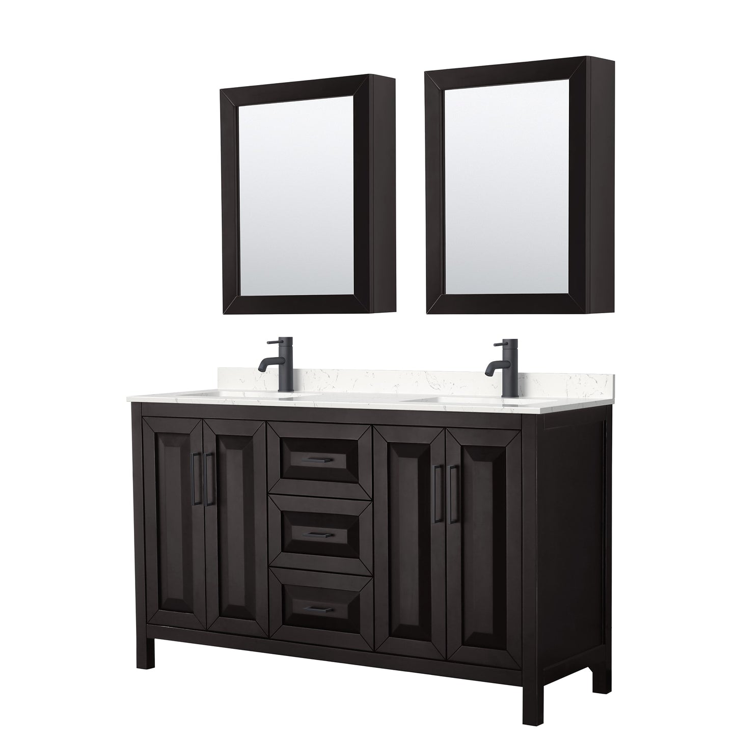 Daria Bathroom Vanity with Countertop 60 inch Double Sink Single hole Faucet Setup