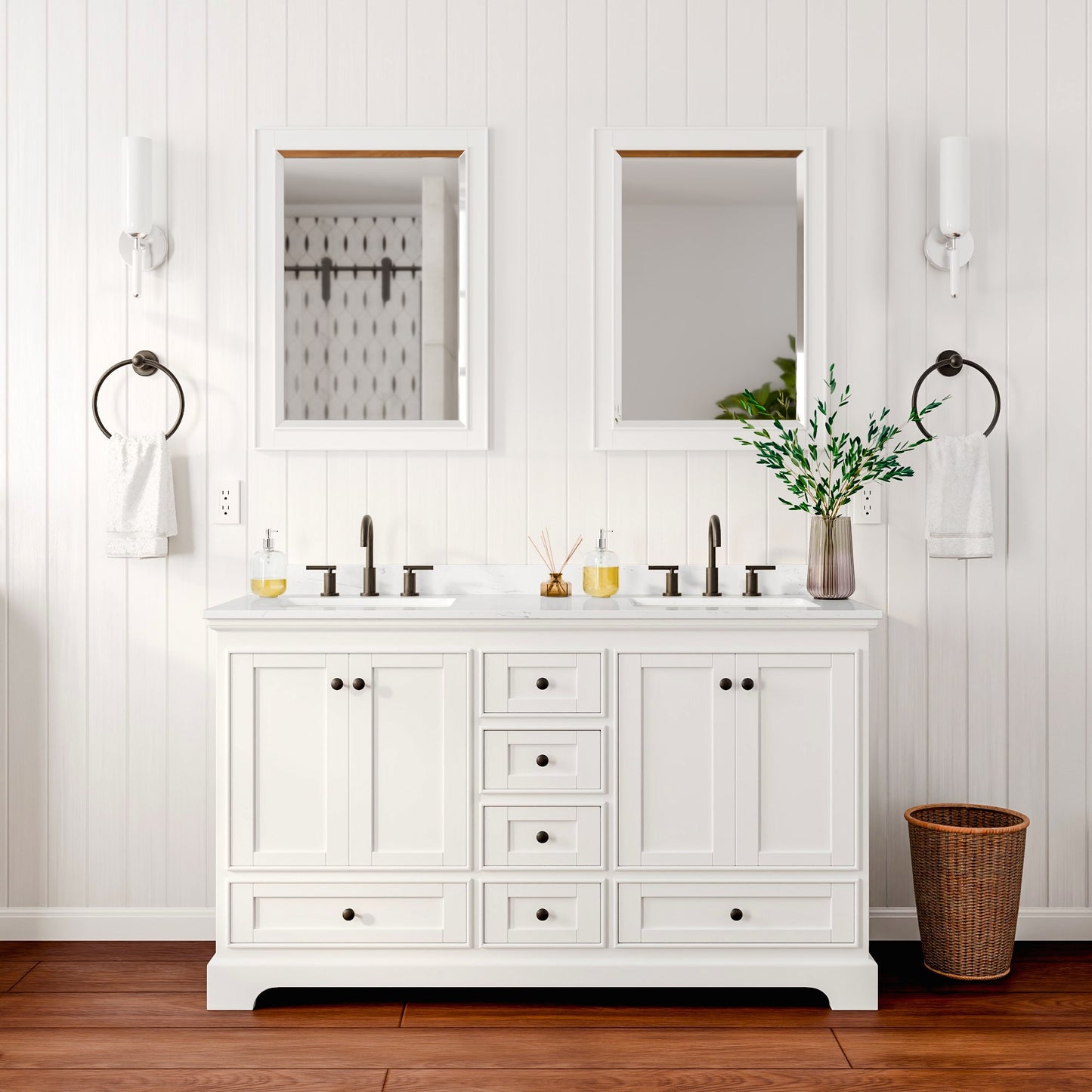 Deborah Bathroom Vanity with Countertop 60 inch Double Sink 3-hole Faucet Setup