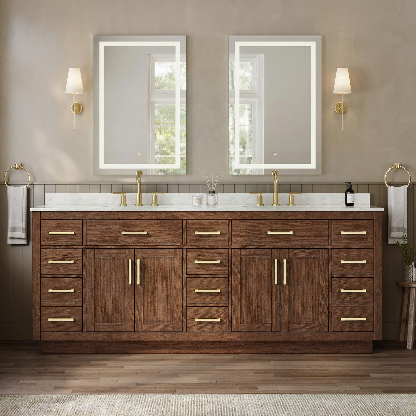 Beckett TK Bathroom Vanity with Countertop 84 inch Double Sink 3-hole Faucet Setup