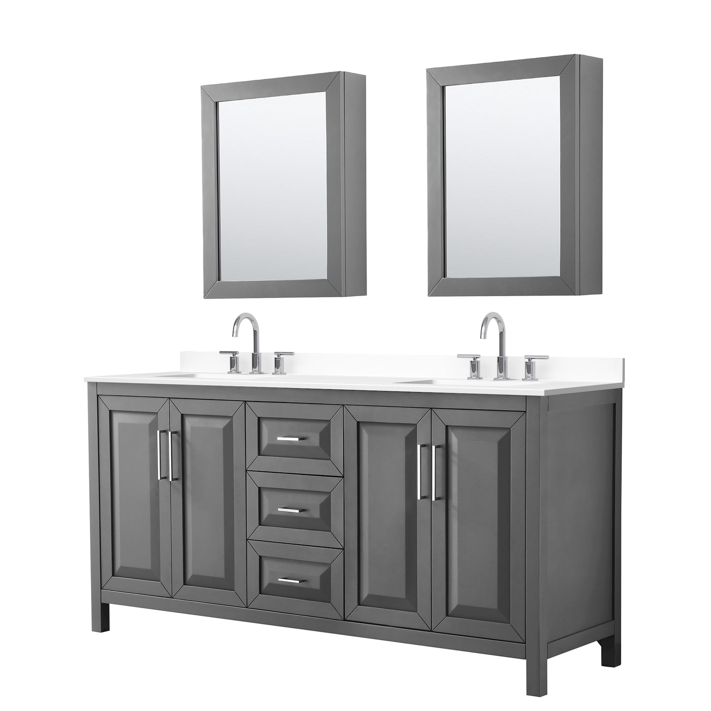 Daria Bathroom Vanity with Countertop 72 inch Double Sink 3-hole Faucet Setup