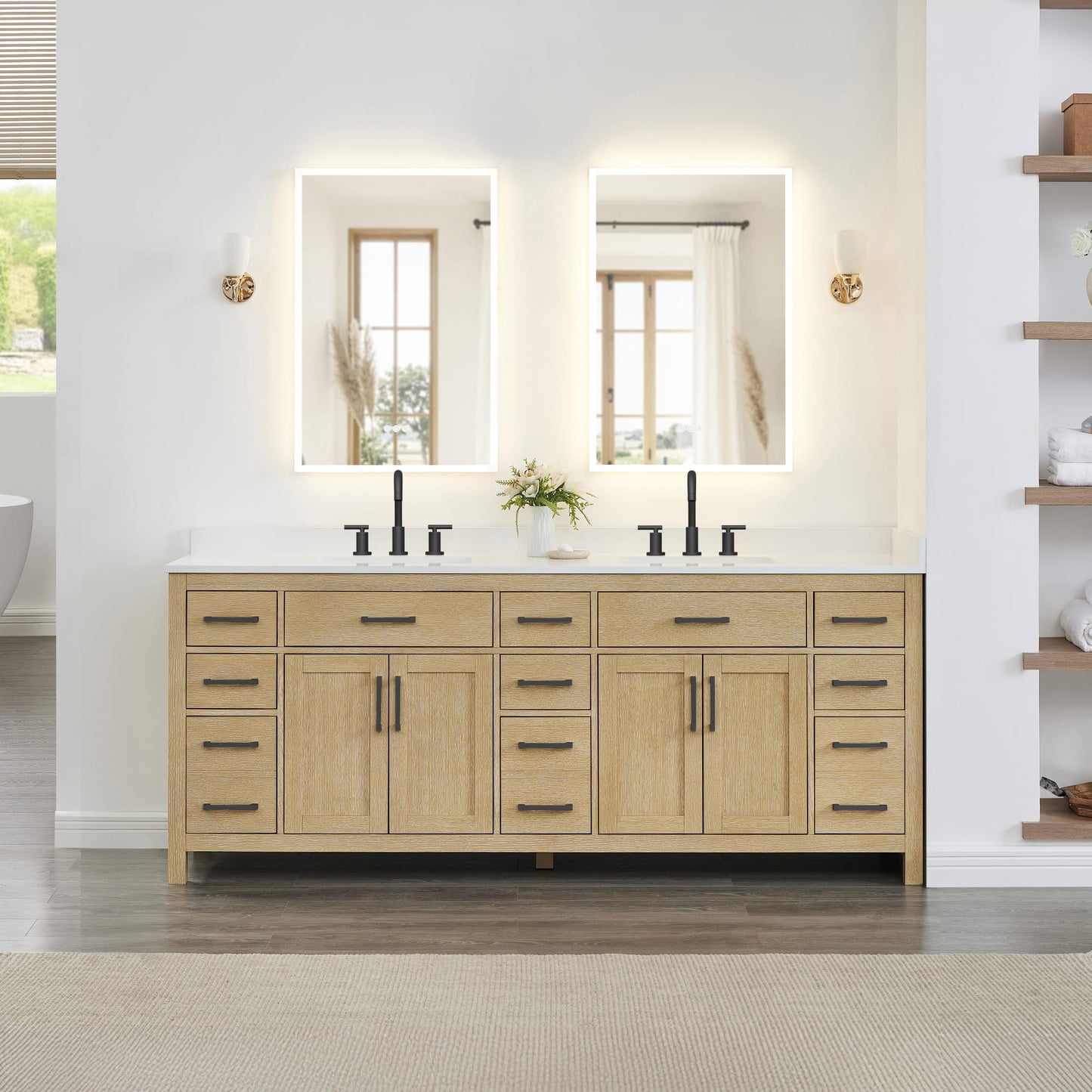 Beckett Bathroom Vanity with Countertop 84 inch Double Sink 3-hole Faucet Setup