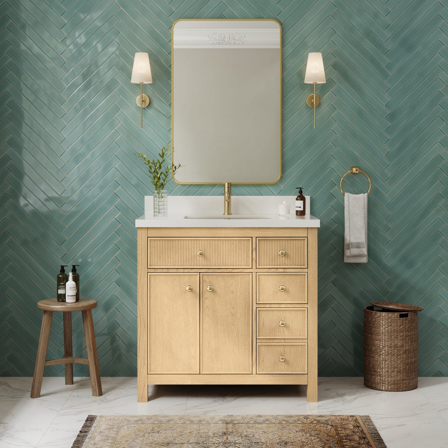Rian Bathroom Vanity with Countertop 36 inch Single Sink Single hole Faucet Setup