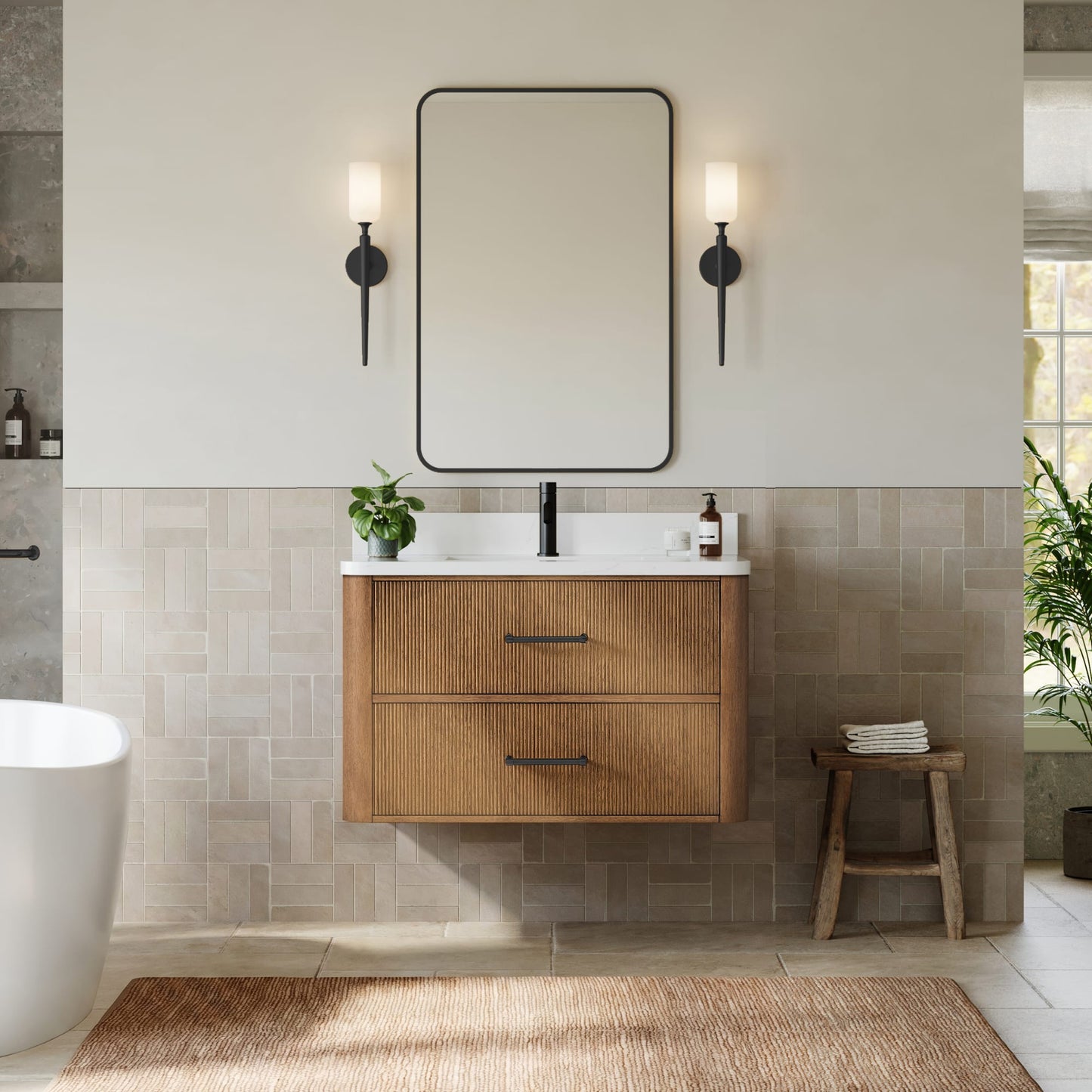 Francesca WM Wall Mounted Bathroom Vanity with Countertop 36 inch Single Sink Single hole Faucet Setup