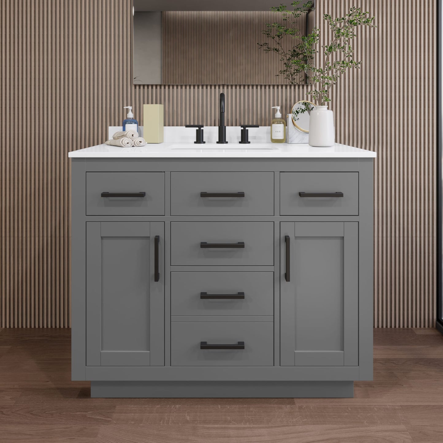 Beckett TK Bathroom Vanity with Countertop 42 inch Single Sink 3-hole Faucet Setup