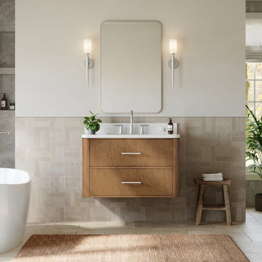 Francesca WM Wall Mounted Bathroom Vanity with Countertop 36 inch Single Sink 3-hole Faucet Setup