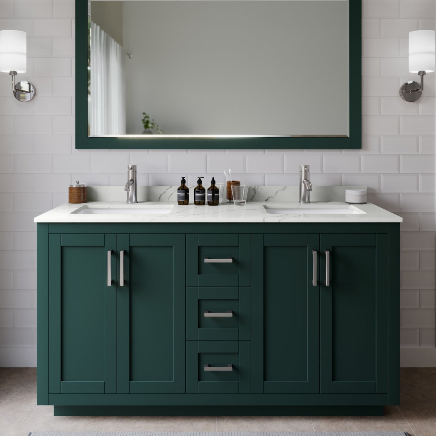 Miranda Bathroom Vanity with Countertop 60 inch Double Sink Single hole Faucet Setup