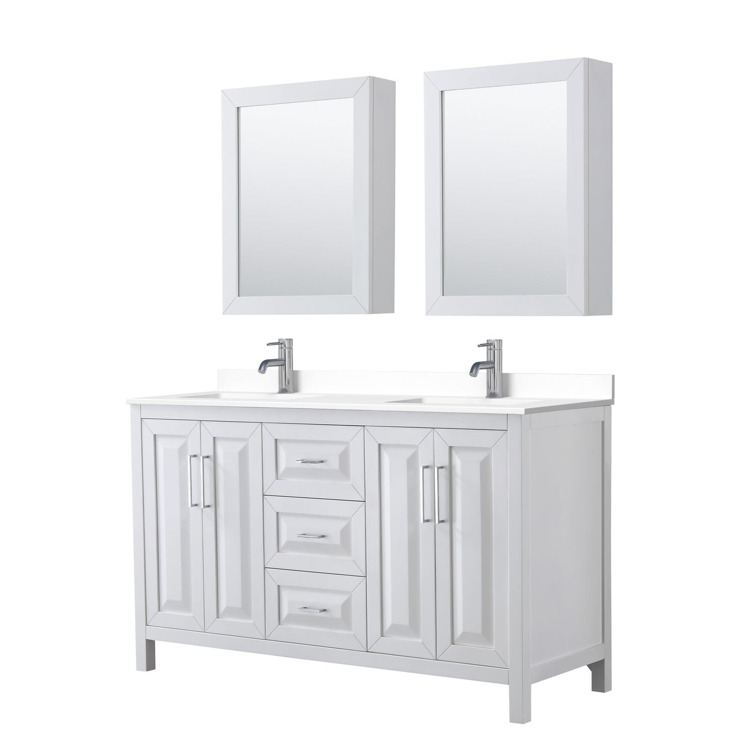 Daria Bathroom Vanity with Countertop 60 inch Double Sink Single hole Faucet Setup