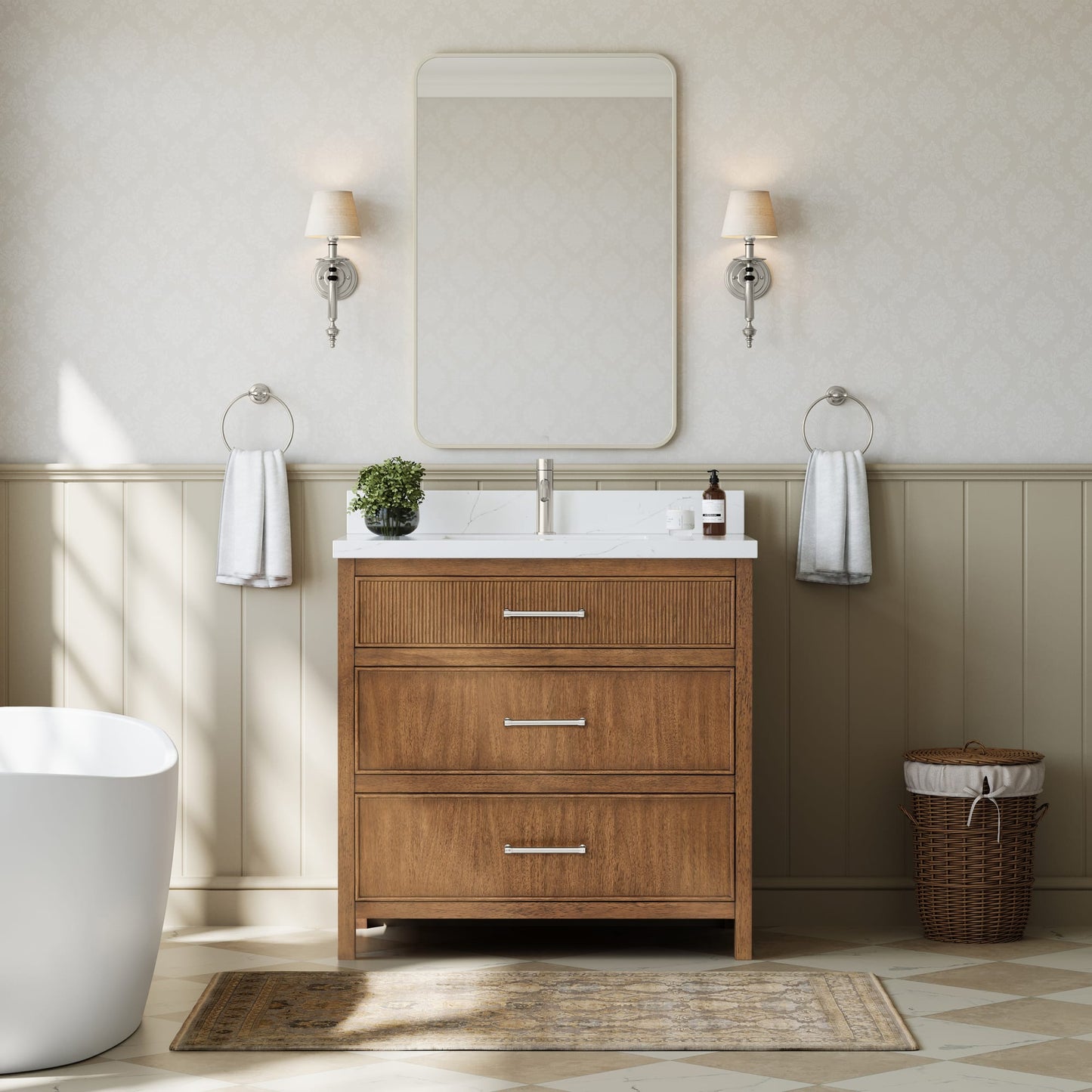 Isola Bathroom Vanity with Countertop 36 inch Single Sink Single hole Faucet Setup