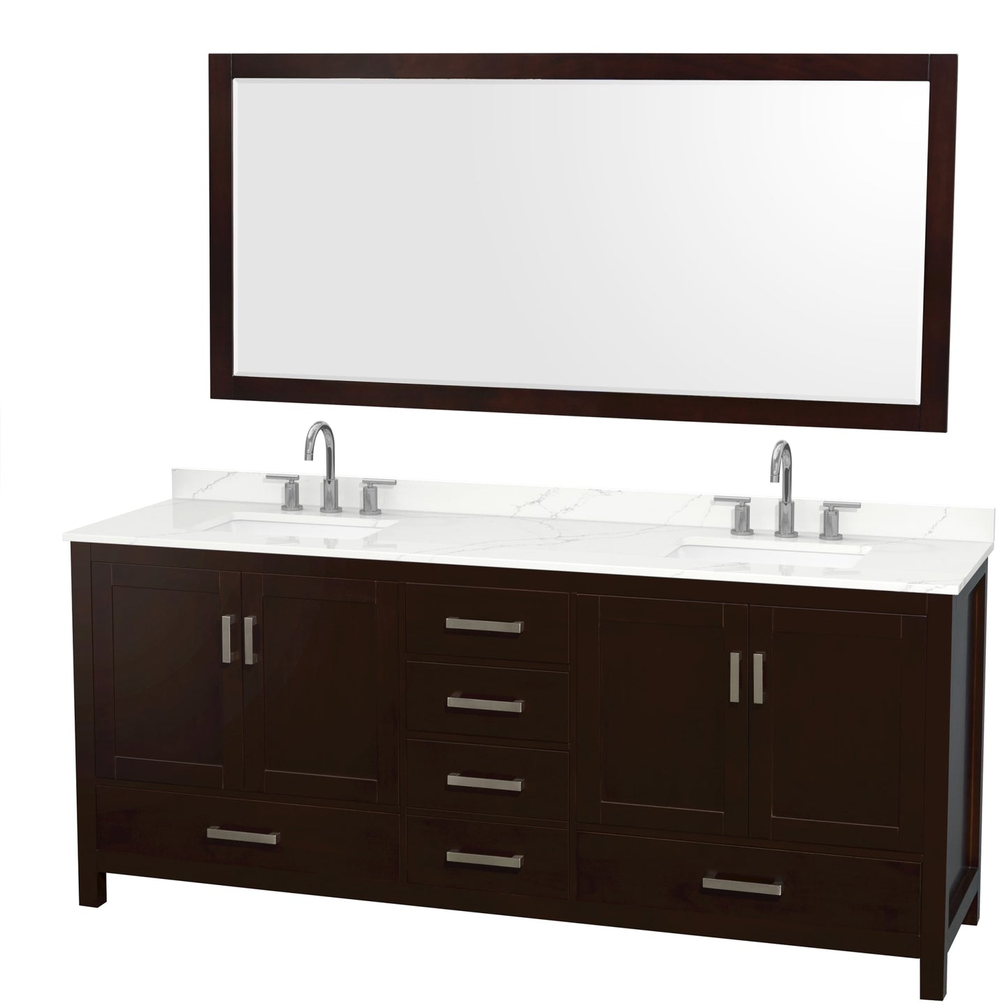 Sheffield Bathroom Vanity with Countertop 80 inch Double Sink 3-hole Faucet Setup