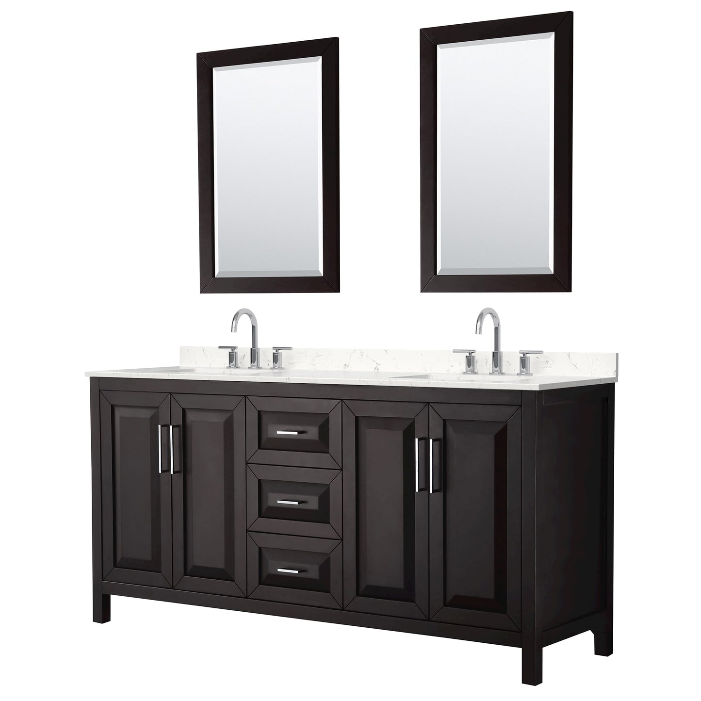 Daria Bathroom Vanity with Countertop 72 inch Double Sink 3-hole Faucet Setup