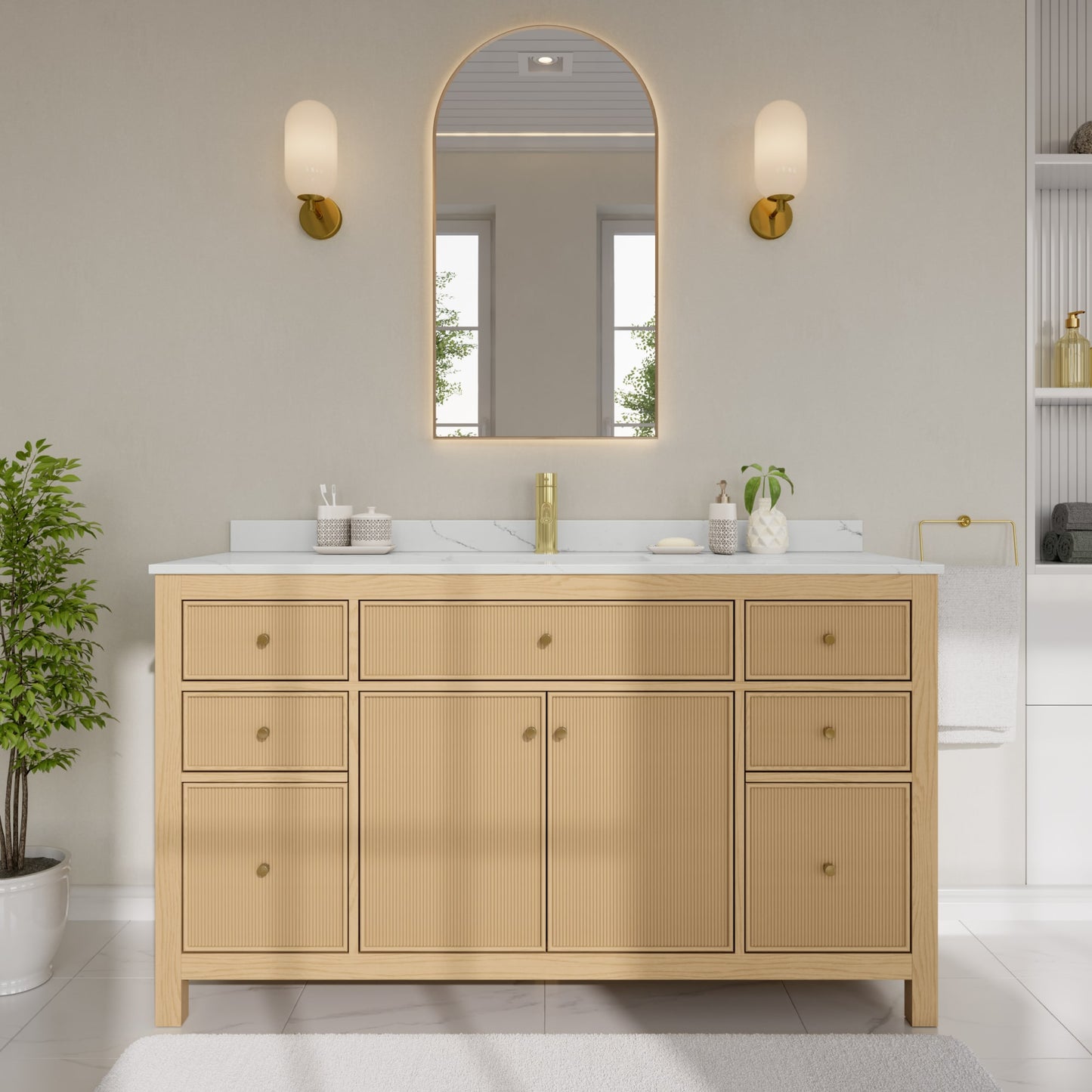 Pendry Bathroom Vanity with Countertop 60 inch Single Sink Single hole Faucet Setup