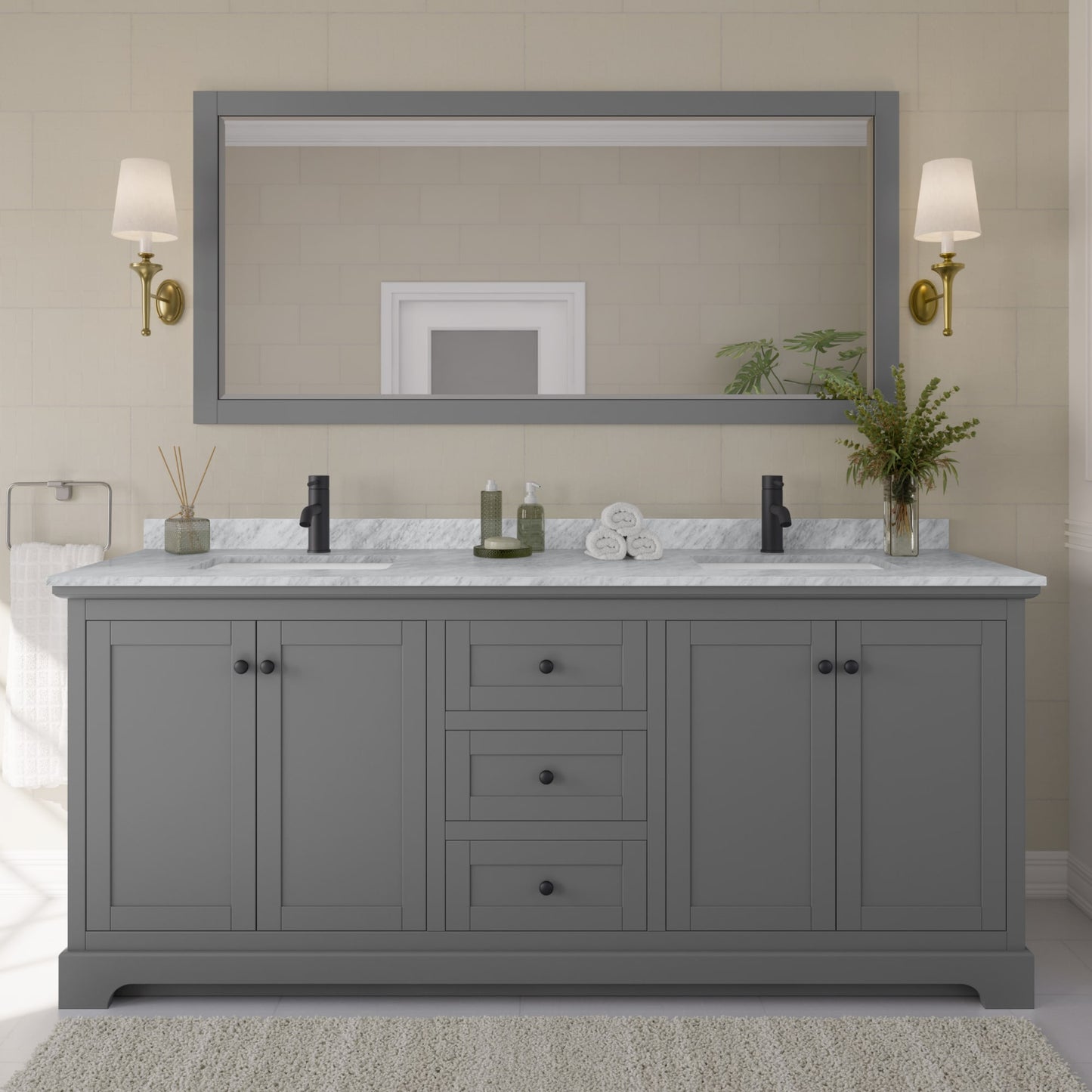 Avery Bathroom Vanity with Countertop 80 inch Double Sink Single hole Faucet Setup