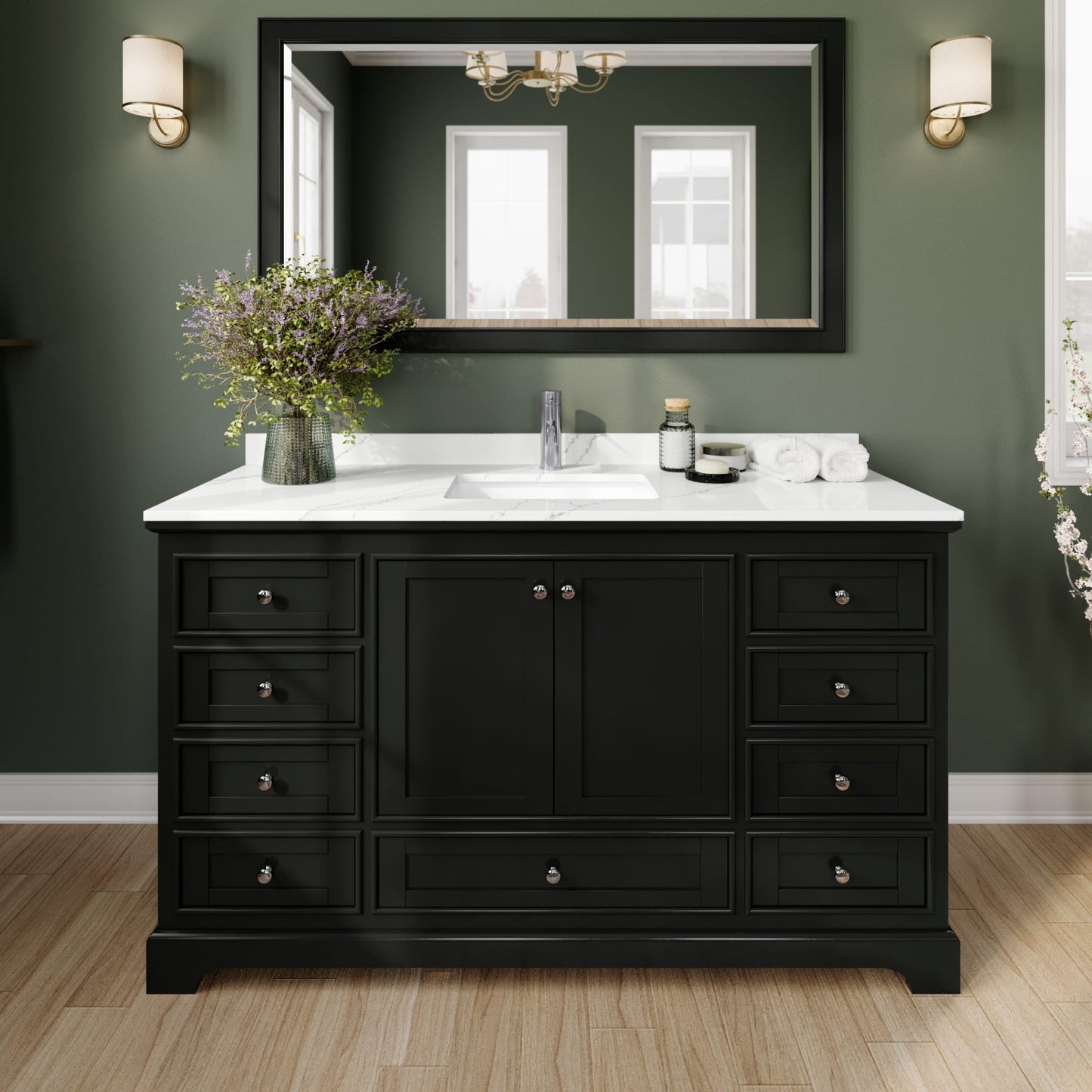 Deborah Bathroom Vanity with Countertop 60 inch Single Sink Single hole Faucet Setup