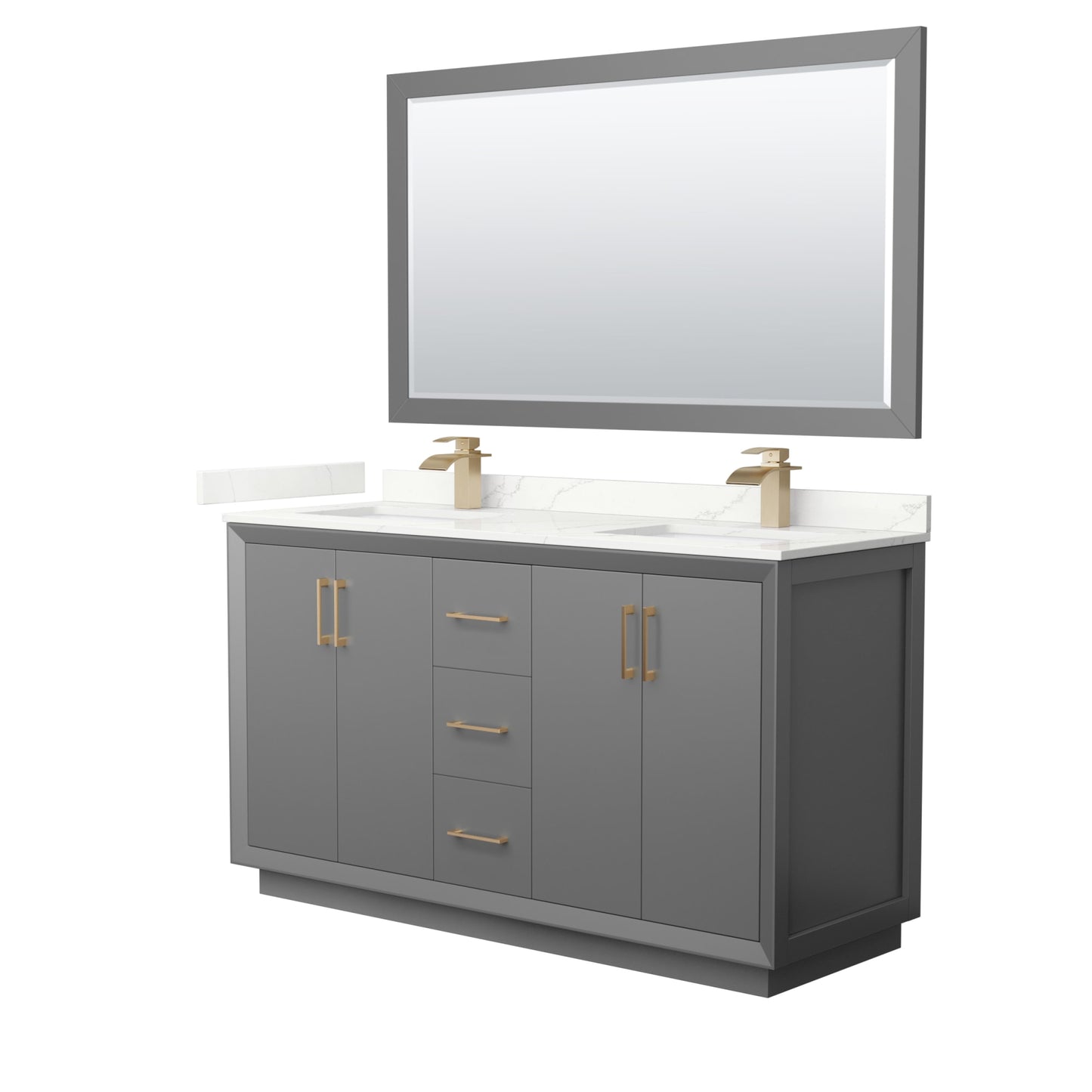 Strada Bathroom Vanity with Countertop 60 inch Double Sink Single hole Faucet Setup