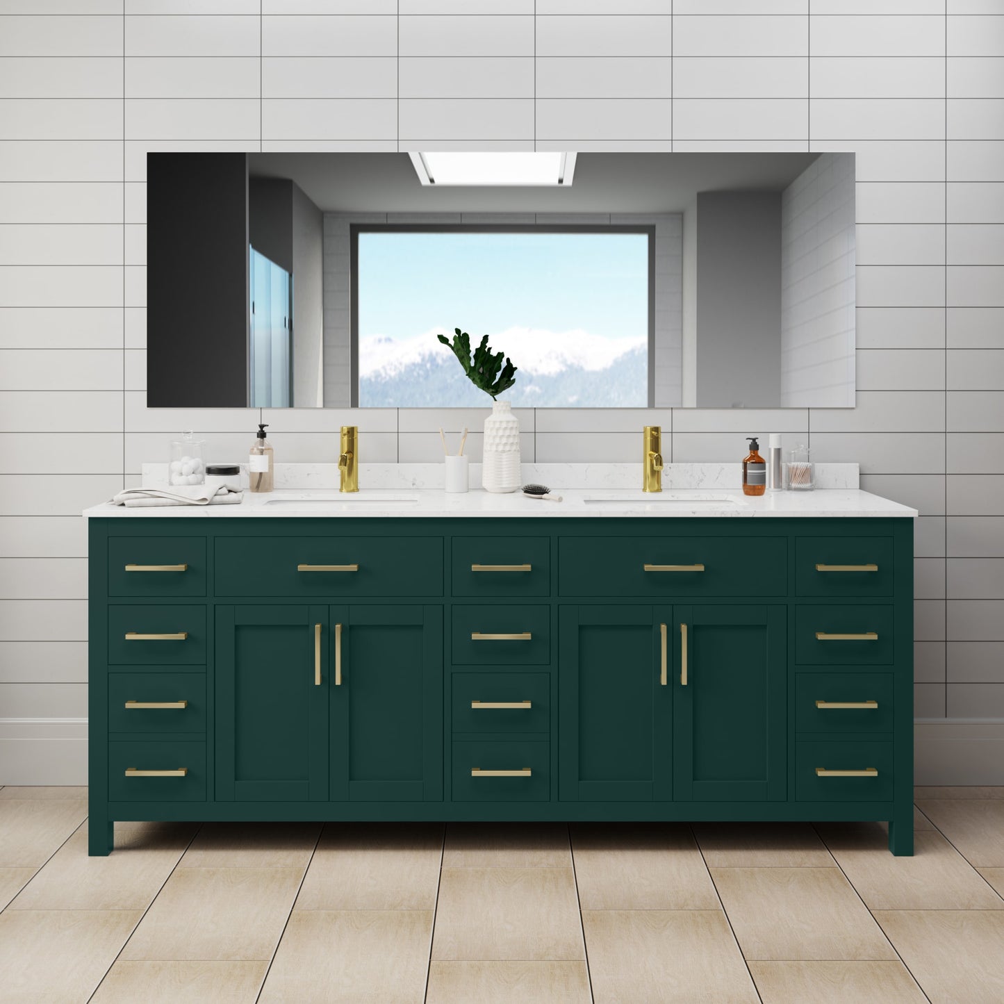 Beckett Bathroom Vanity with Countertop 84 inch Double Sink Single hole Faucet Setup