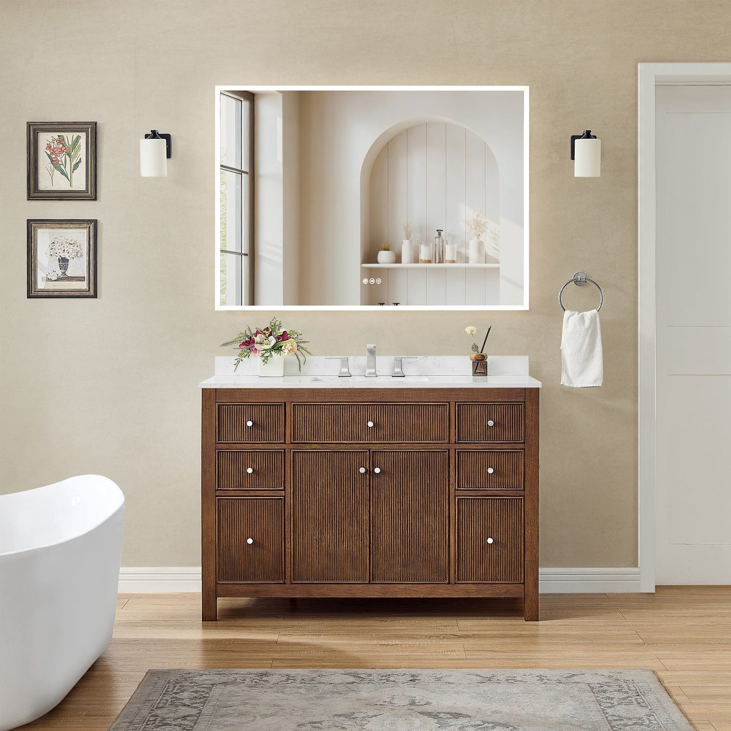 Pendry Bathroom Vanity with Countertop 48 inch Single Sink 3-hole Faucet Setup