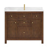 Custom image for Dark Walnut with Brushed Gold Trim / White Cultured Marble / No Mirror