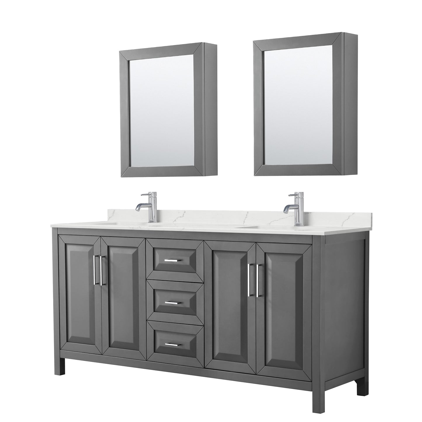 Daria Bathroom Vanity with Countertop 72 inch Double Sink Single hole Faucet Setup