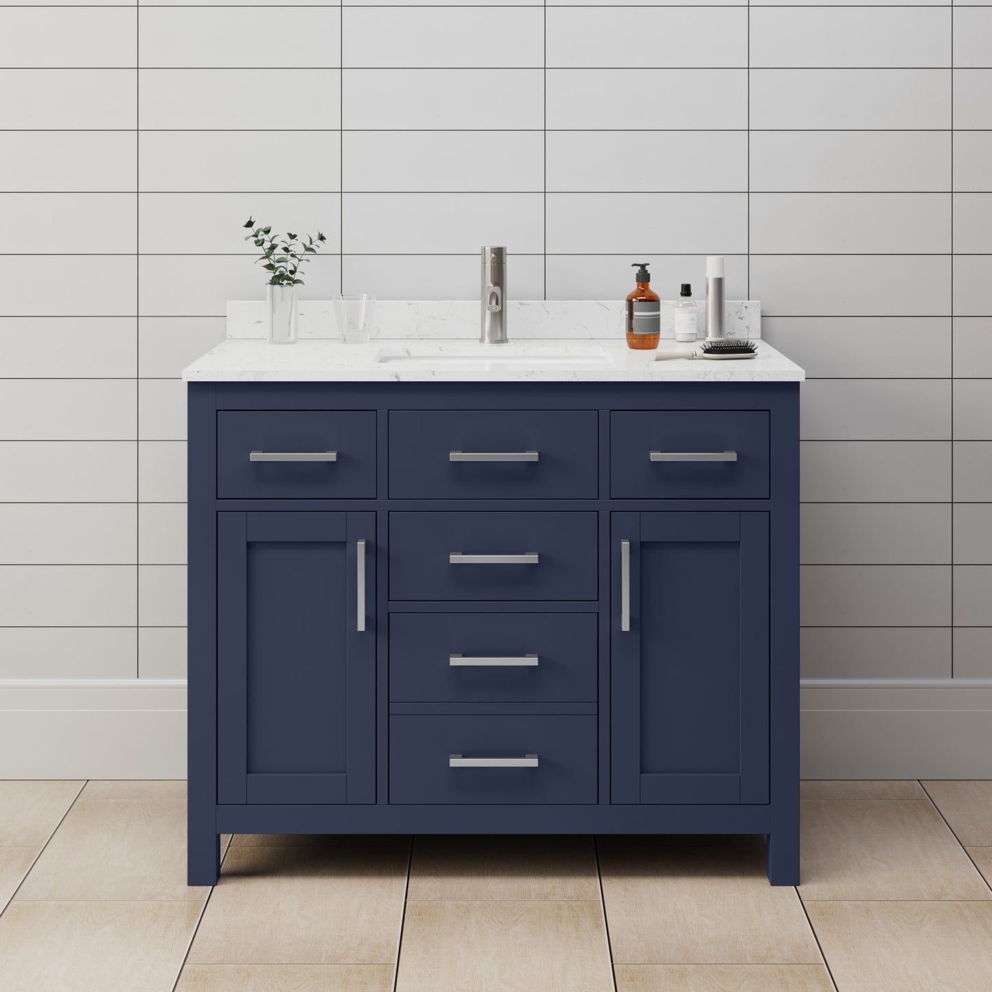 Beckett Bathroom Vanity with Countertop 42 inch Single Sink Single hole Faucet Setup