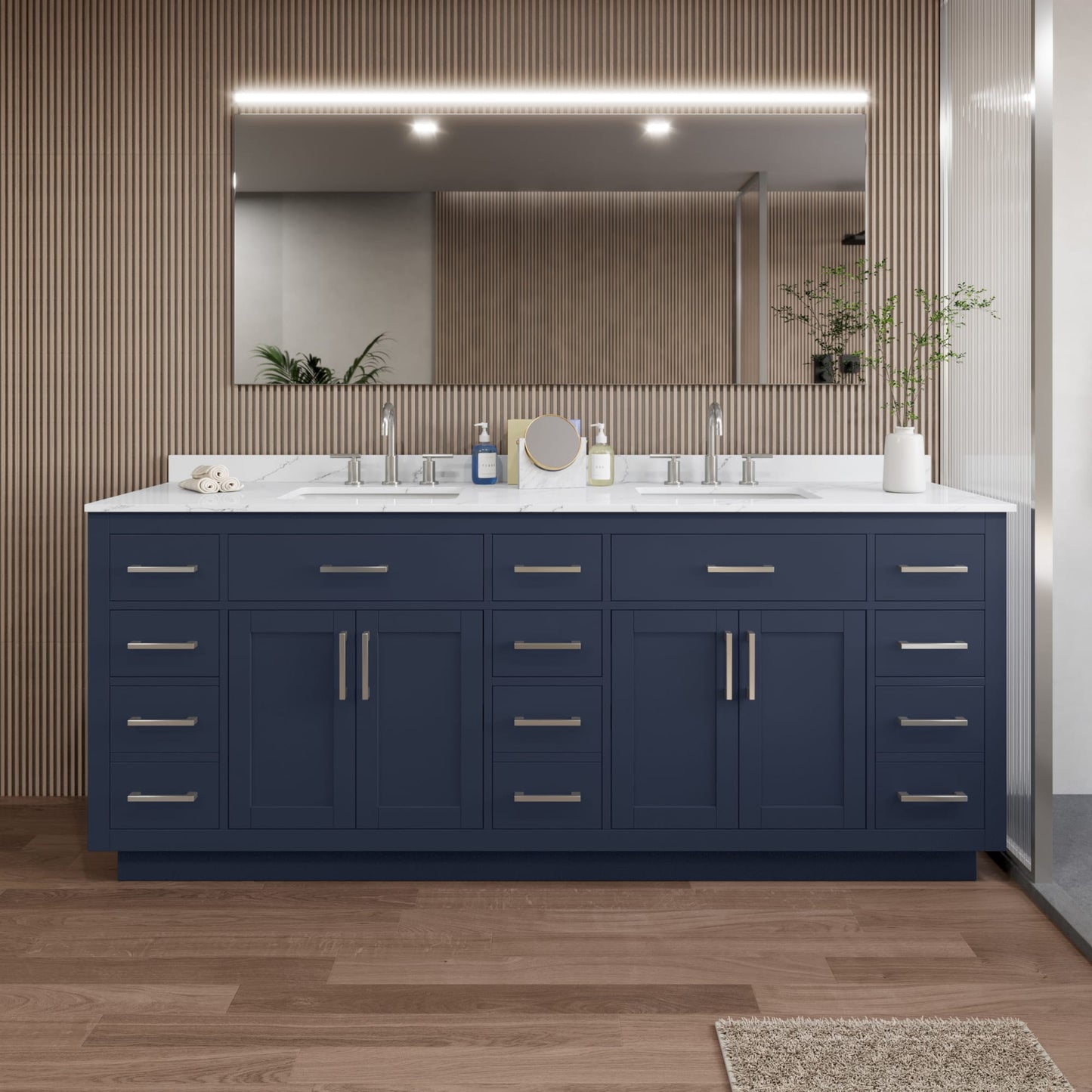 Beckett TK Bathroom Vanity with Countertop 84 inch Double Sink 3-hole Faucet Setup