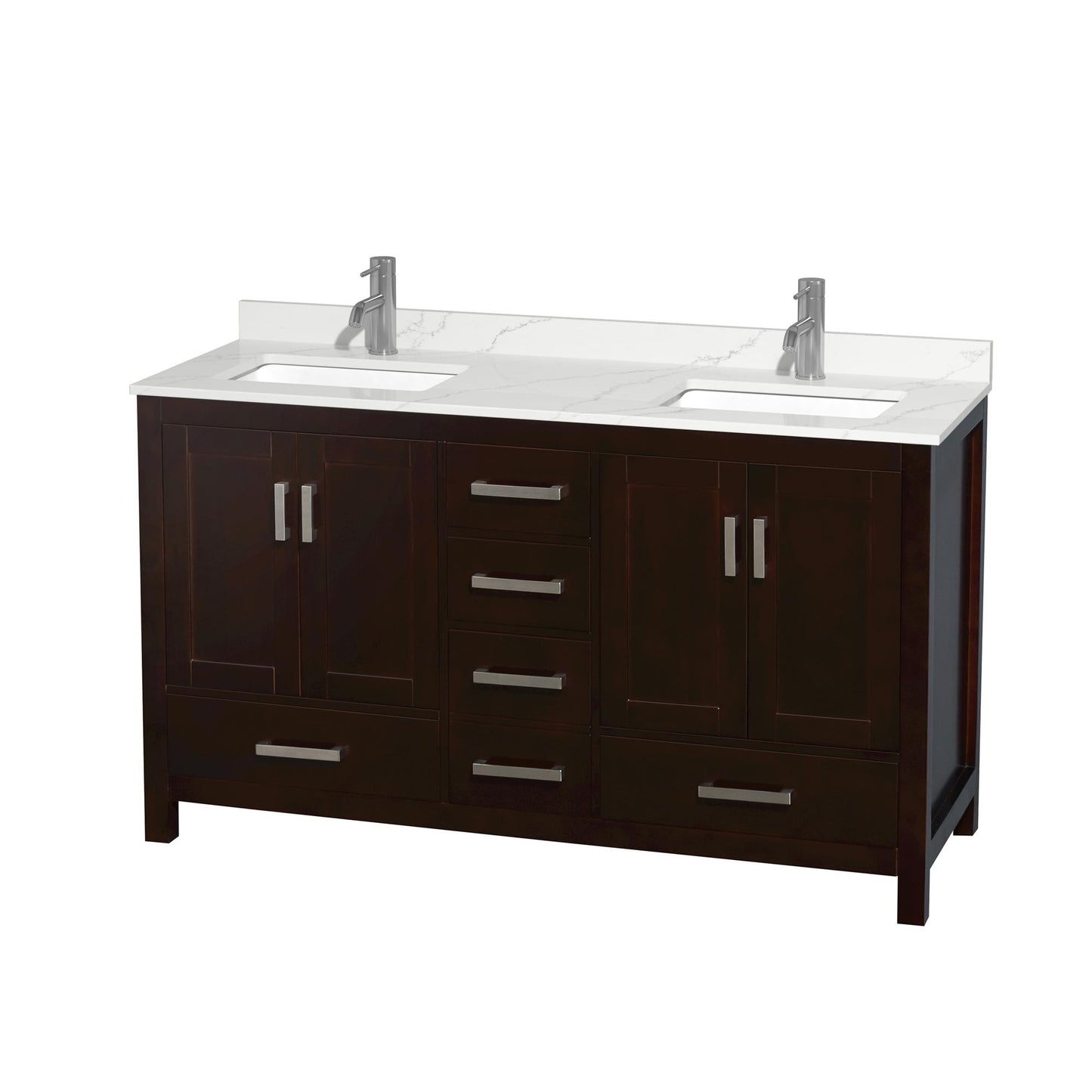 Sheffield Bathroom Vanity with Countertop 60 inch Double Sink Single hole Faucet Setup