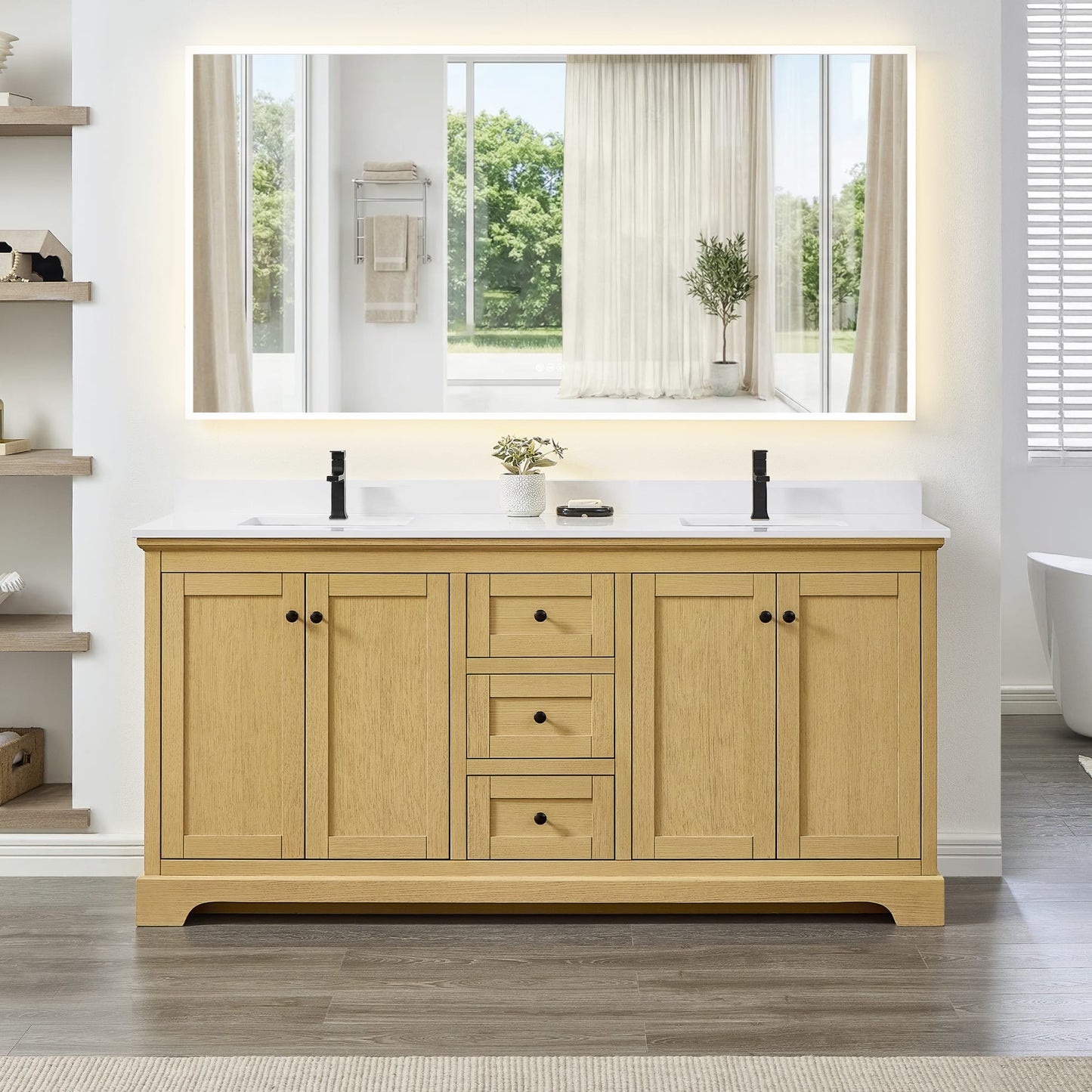 Avery Bathroom Vanity with Countertop 72 inch Double Sink Single hole Faucet Setup