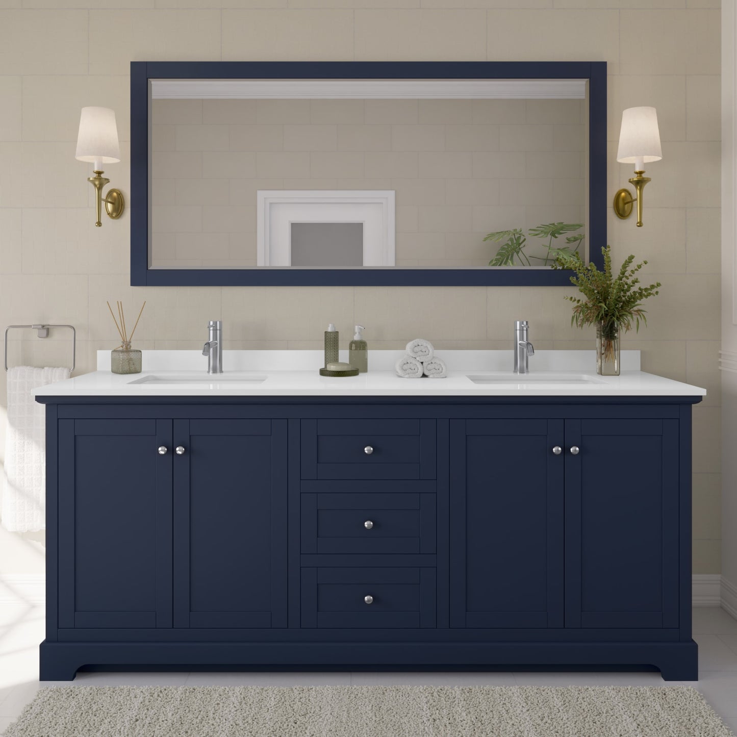 Avery Bathroom Vanity with Countertop 80 inch Double Sink Single hole Faucet Setup