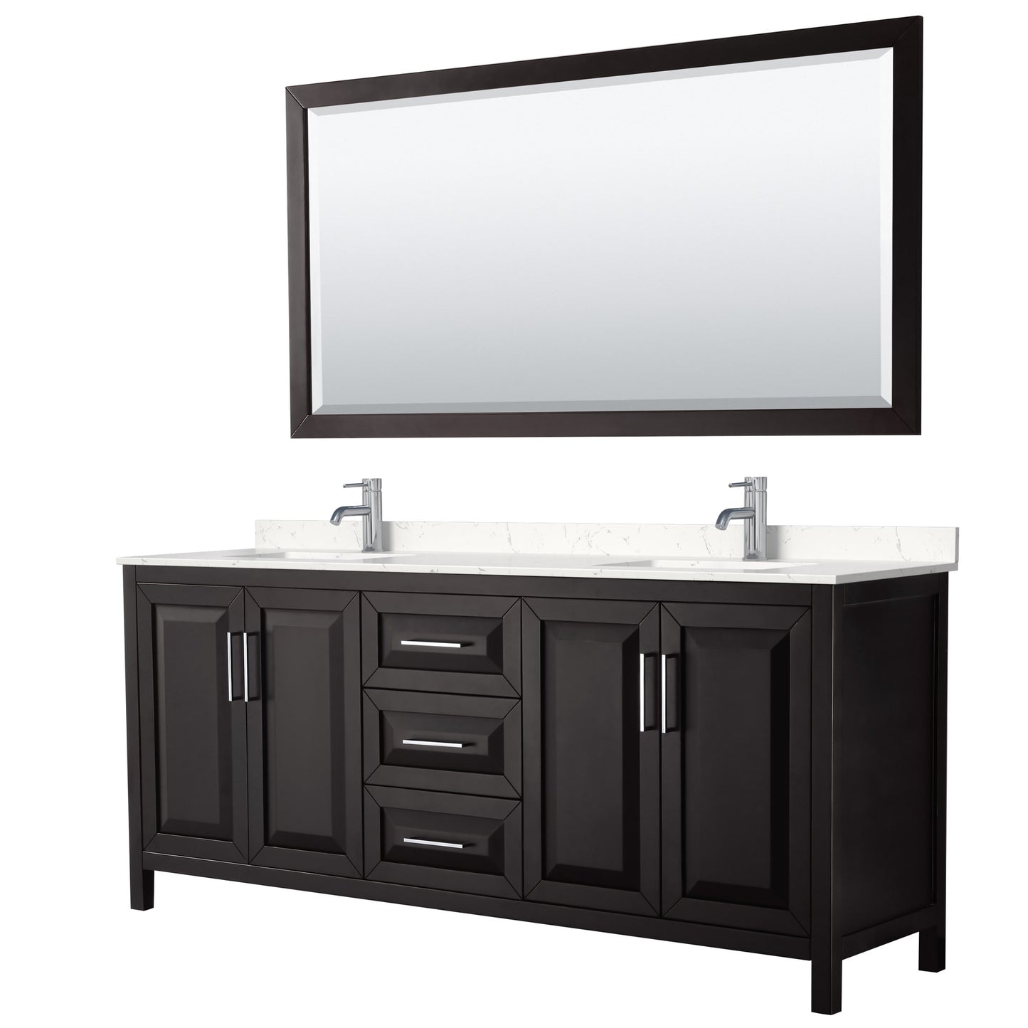 Daria Bathroom Vanity with Countertop 80 inch Double Sink Single hole Faucet Setup