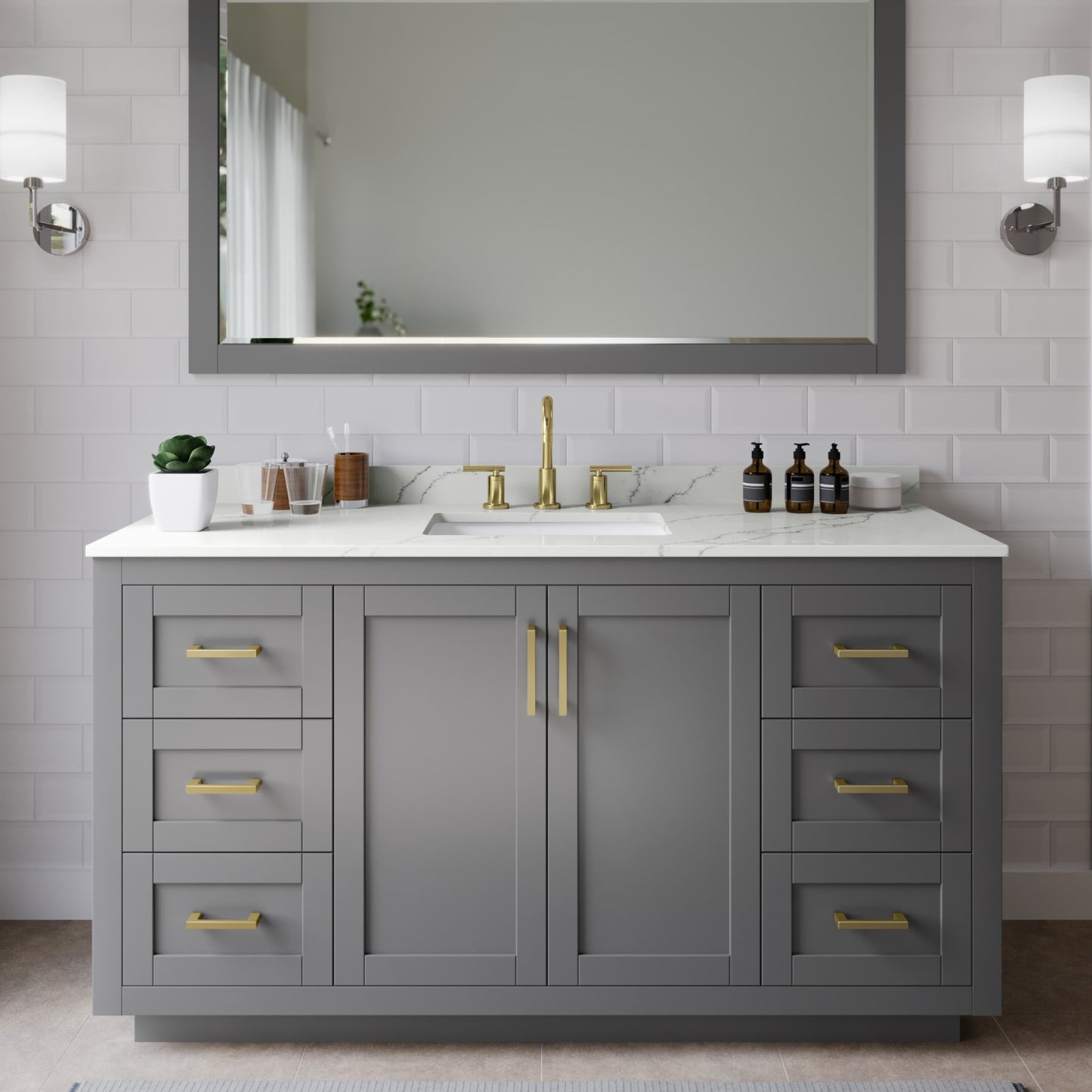 Miranda Bathroom Vanity with Countertop 60 inch Single Sink 3-hole Faucet Setup