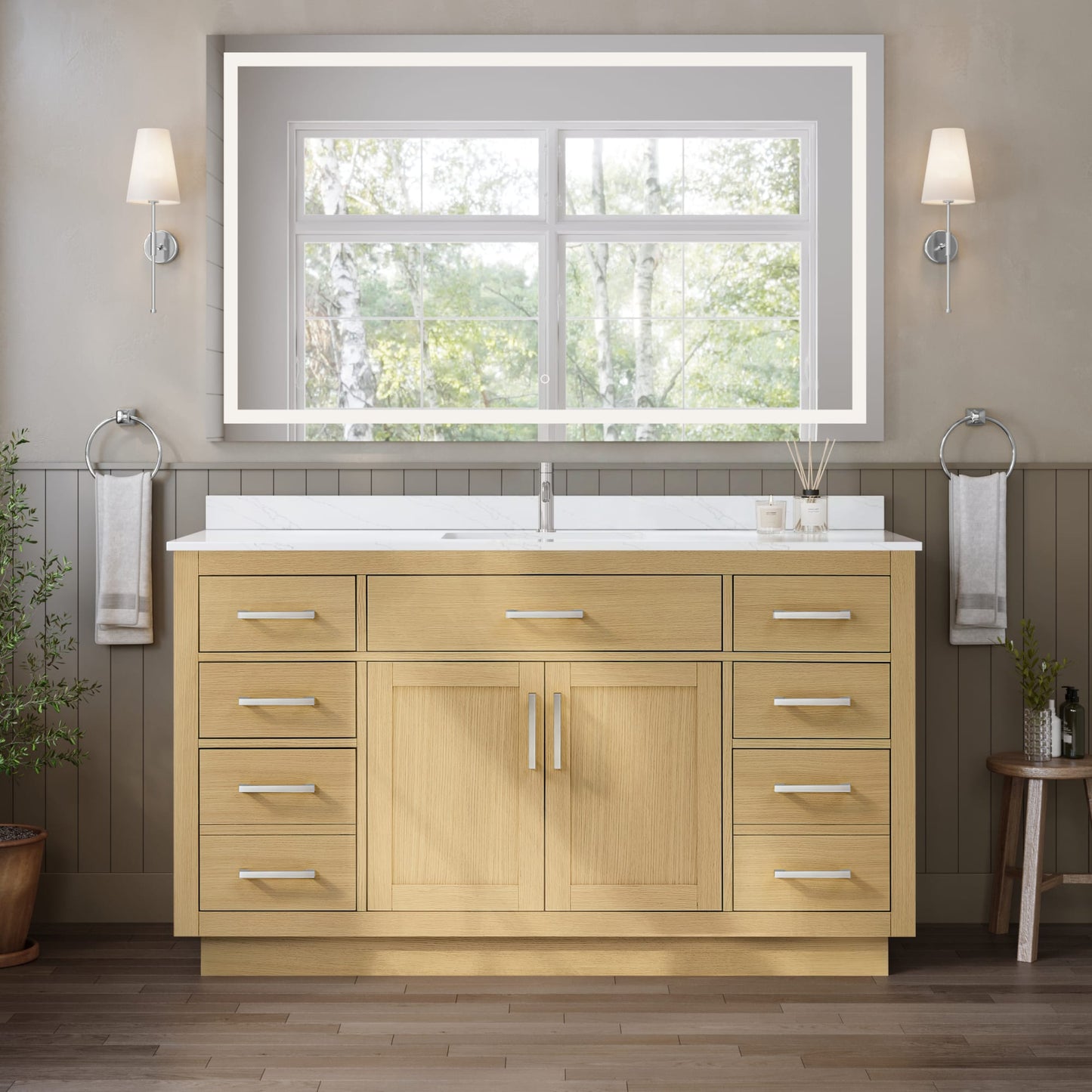 Beckett TK Bathroom Vanity with Countertop 60 inch Single Sink Single hole Faucet Setup