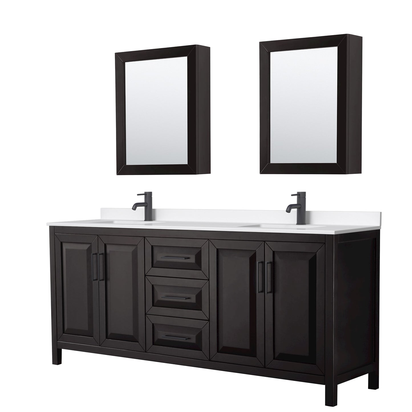 Daria Bathroom Vanity with Countertop 80 inch Double Sink Single hole Faucet Setup