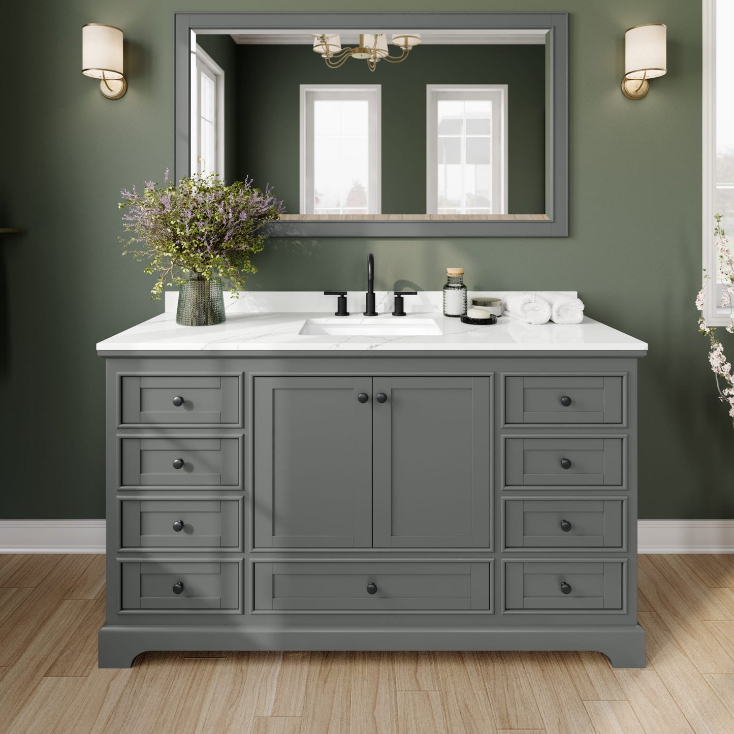 Deborah Bathroom Vanity with Countertop 60 inch Single Sink 3-hole Faucet Setup
