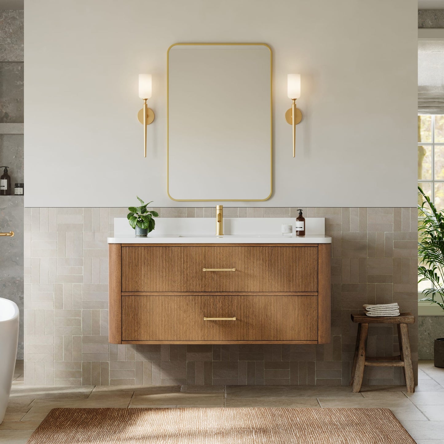 Francesca WM Wall Mounted Bathroom Vanity with Countertop 48 inch Single Sink Single hole Faucet Setup