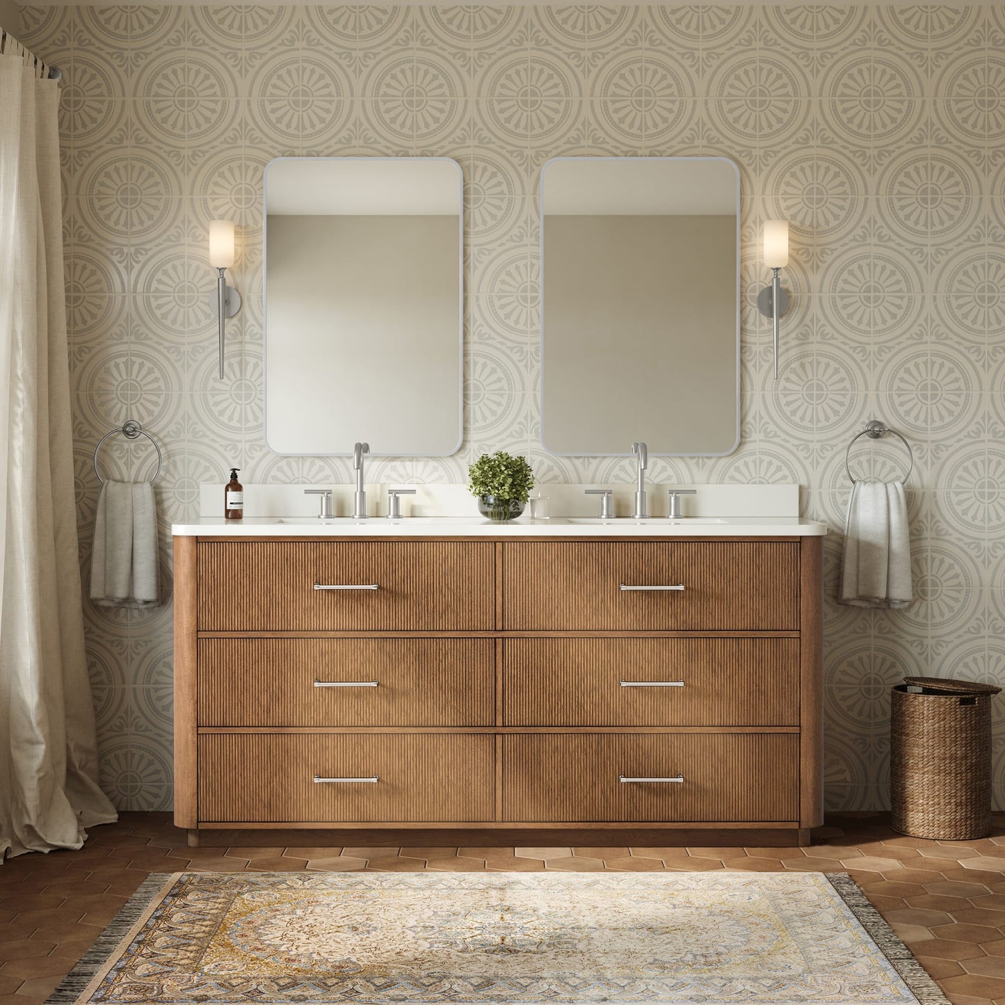 Francesca Bathroom Vanity with Countertop 72 inch Double Sink 3-hole Faucet Setup