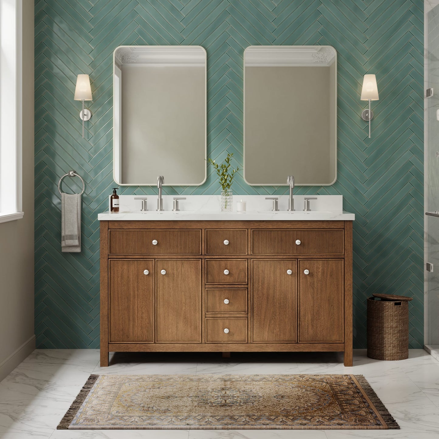 Rian Bathroom Vanity with Countertop 60 inch Double Sink 3-hole Faucet Setup