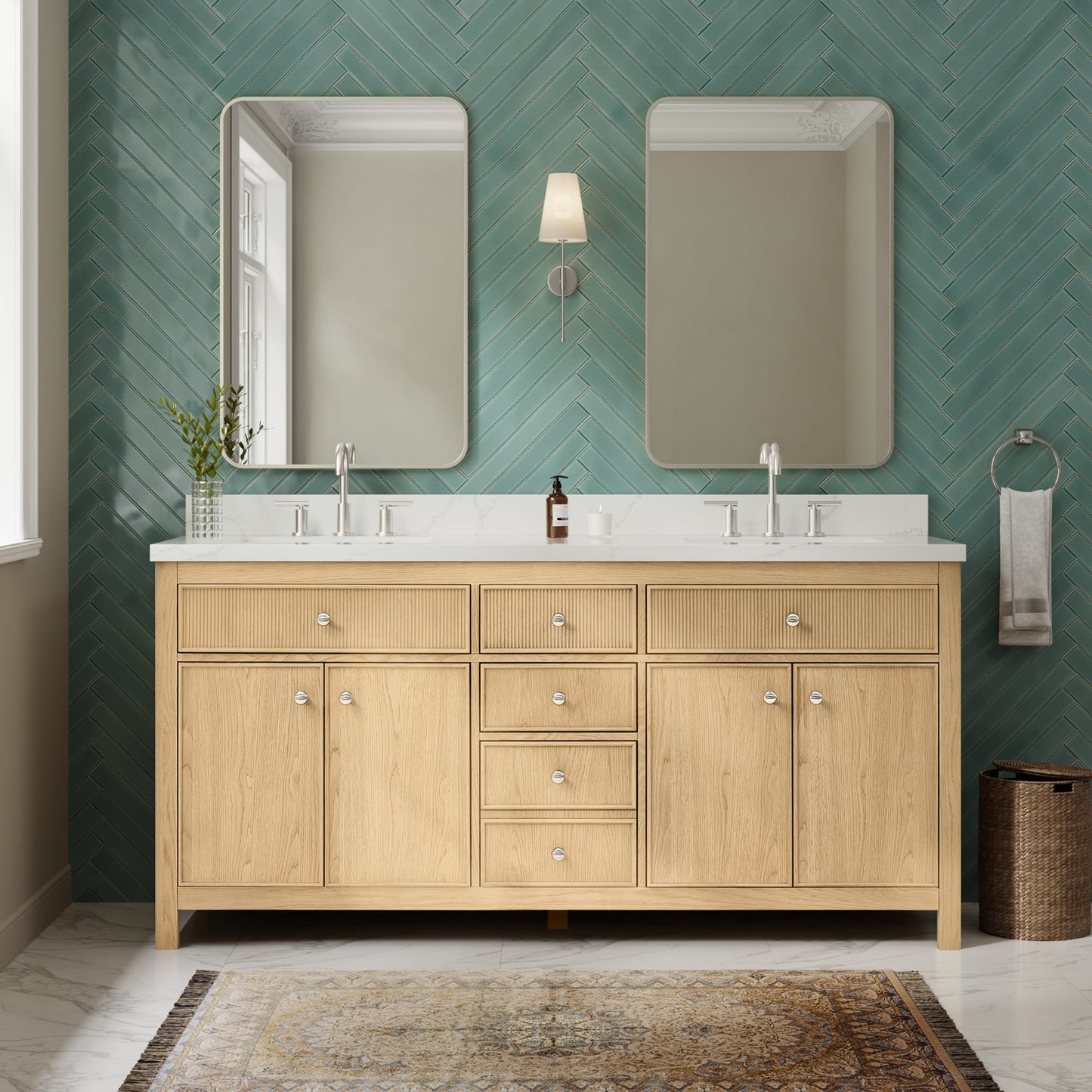 Rian Bathroom Vanity with Countertop 72 inch Double Sink 3-hole Faucet Setup