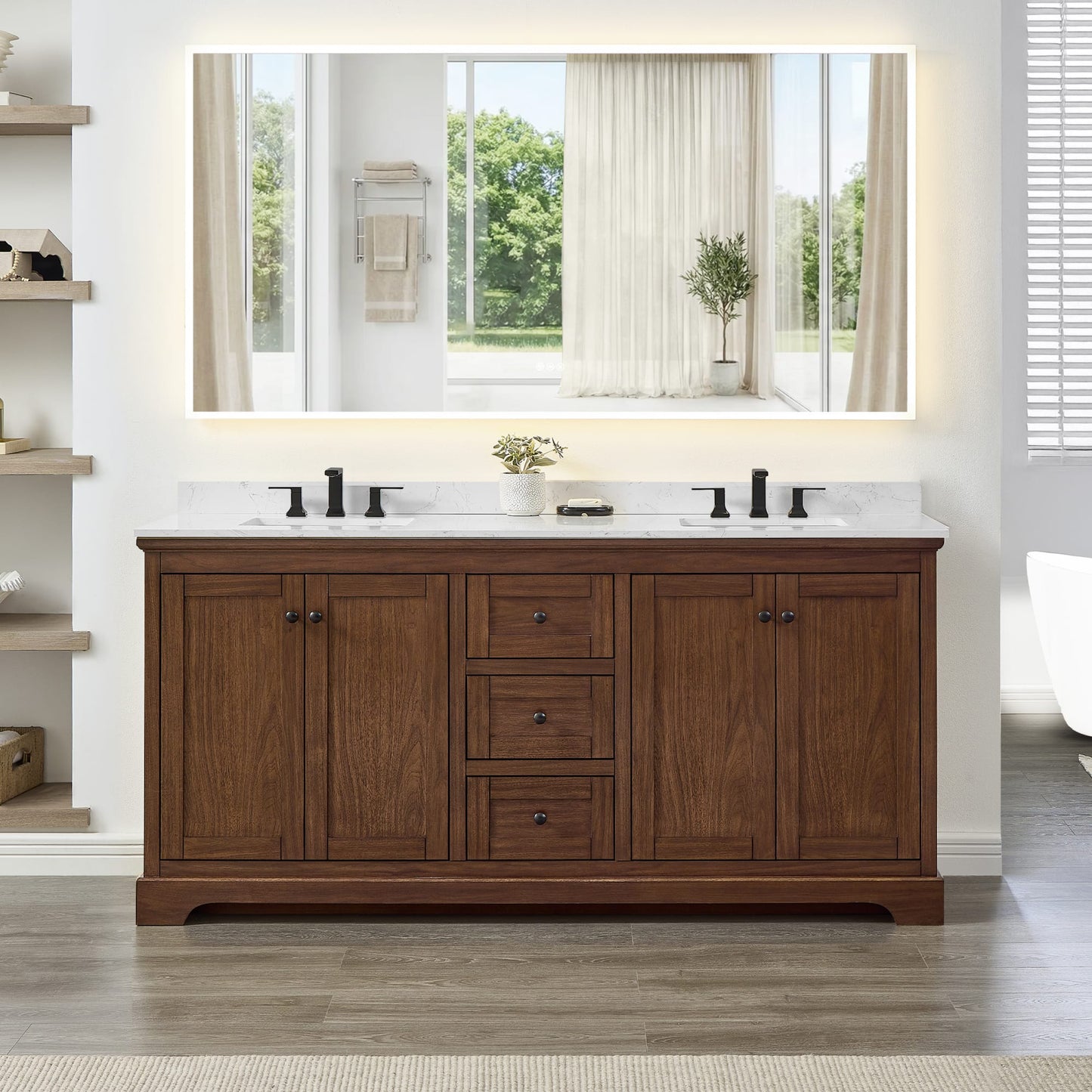 Avery Bathroom Vanity with Countertop 72 inch Double Sink 3-hole Faucet Setup