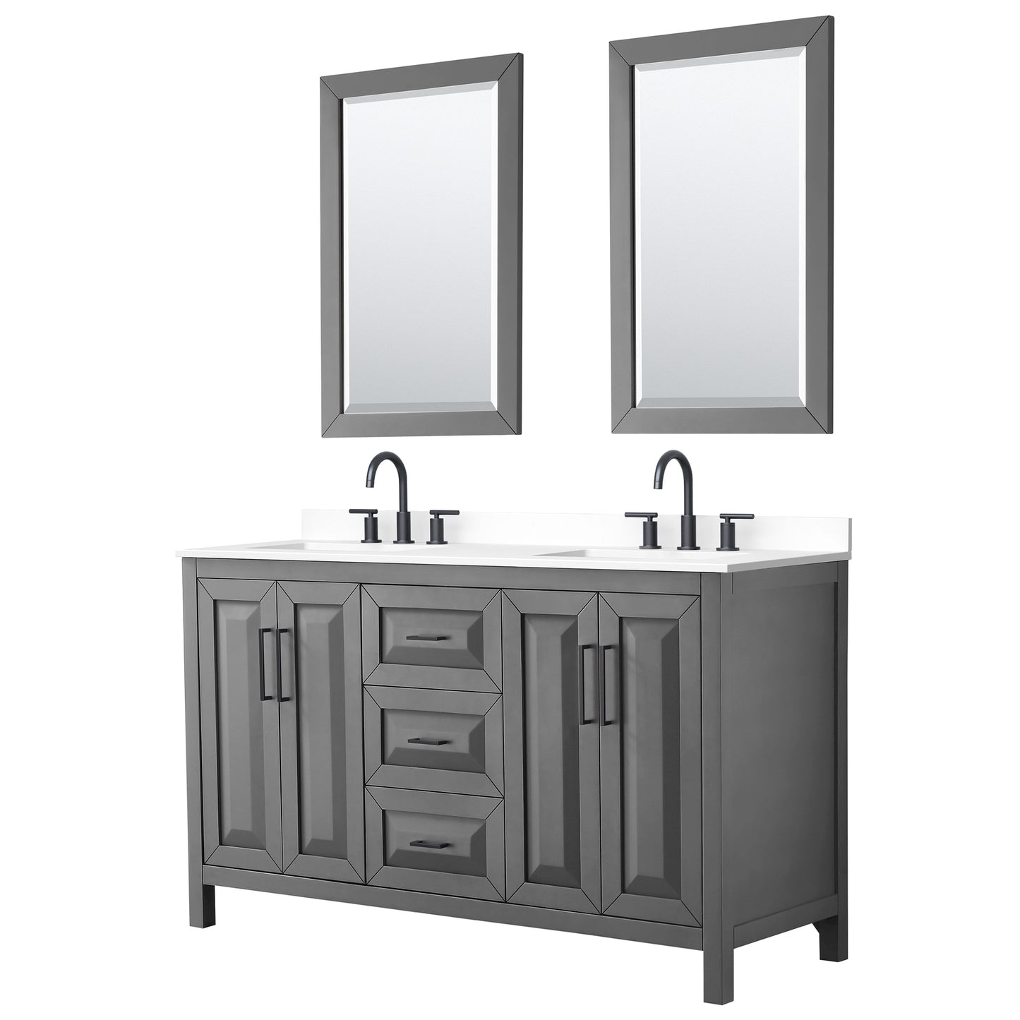 Daria Bathroom Vanity with Countertop 60 inch Double Sink 3-hole Faucet Setup