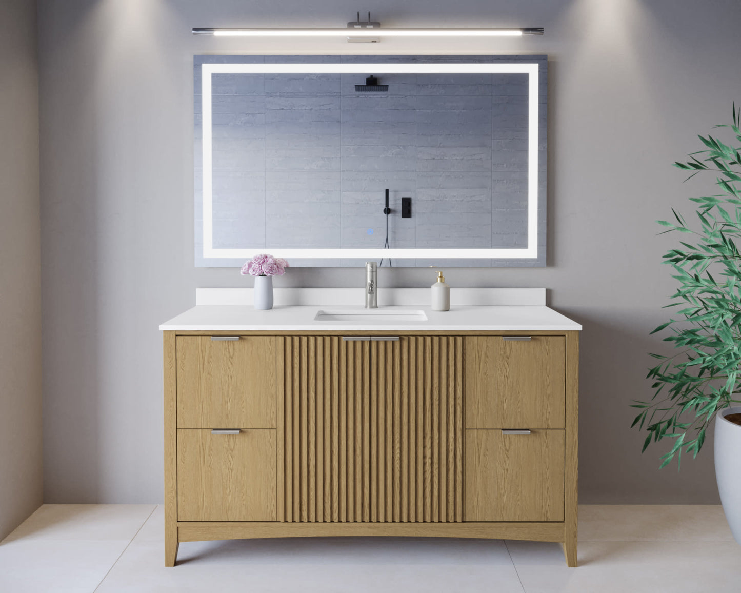 Palmilla Bathroom Vanity with Countertop 60 inch Single Sink Single hole Faucet Setup